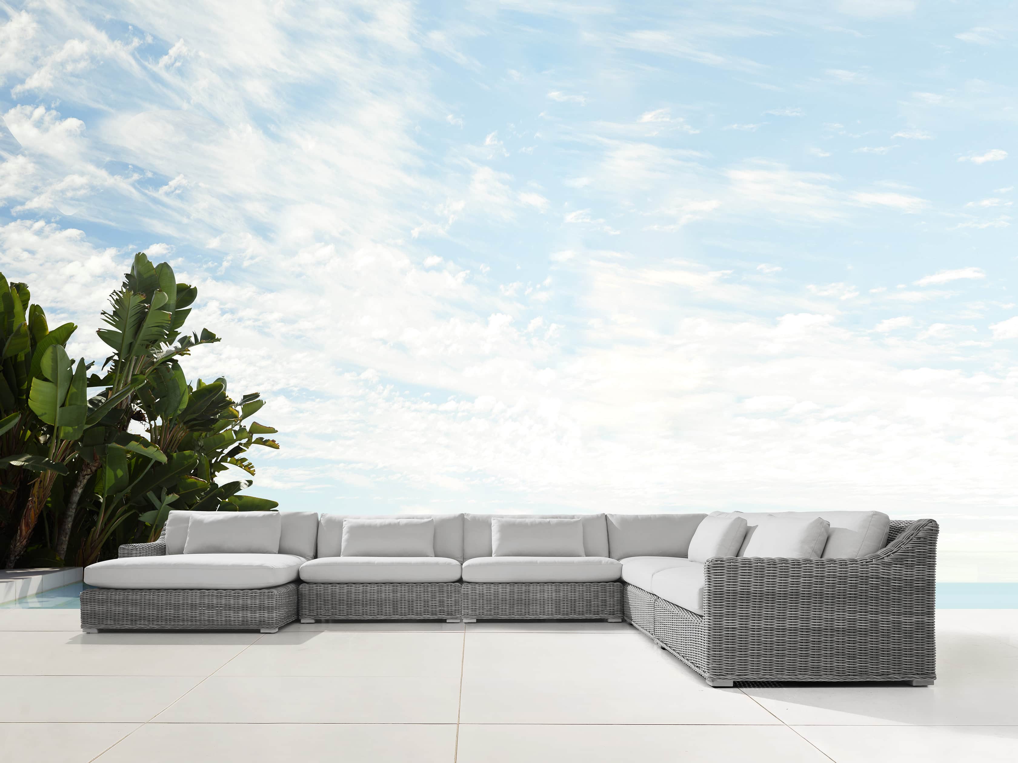 Montauk Outdoor 193" Six Piece Reverse Sectional in Vista Grey, slide 1 of 5