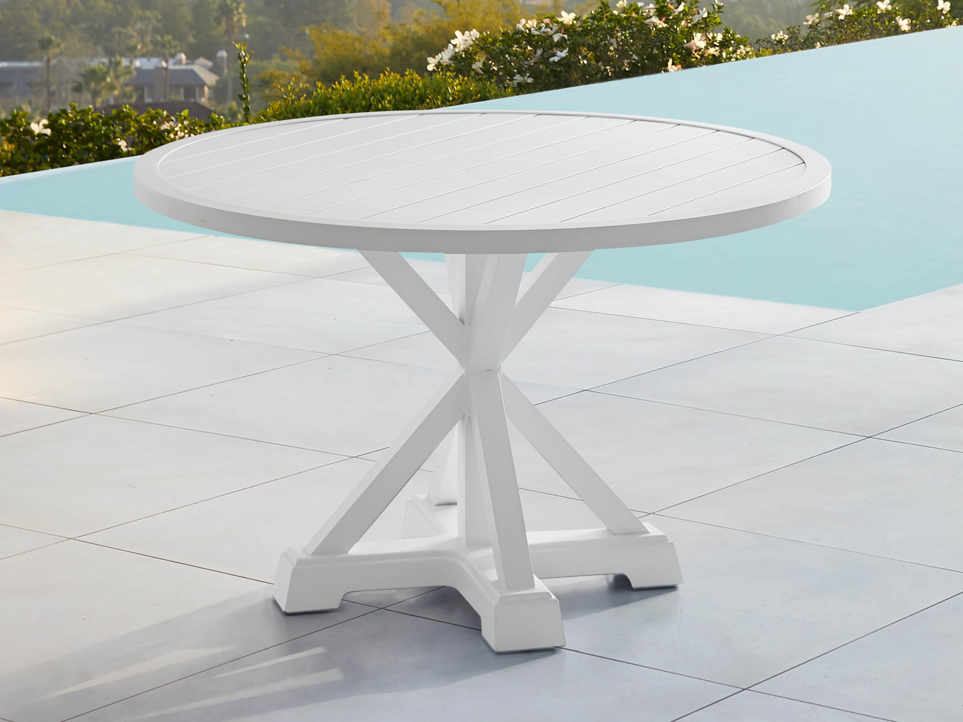 View the Montego Outdoor Round Dining Table in Blanc