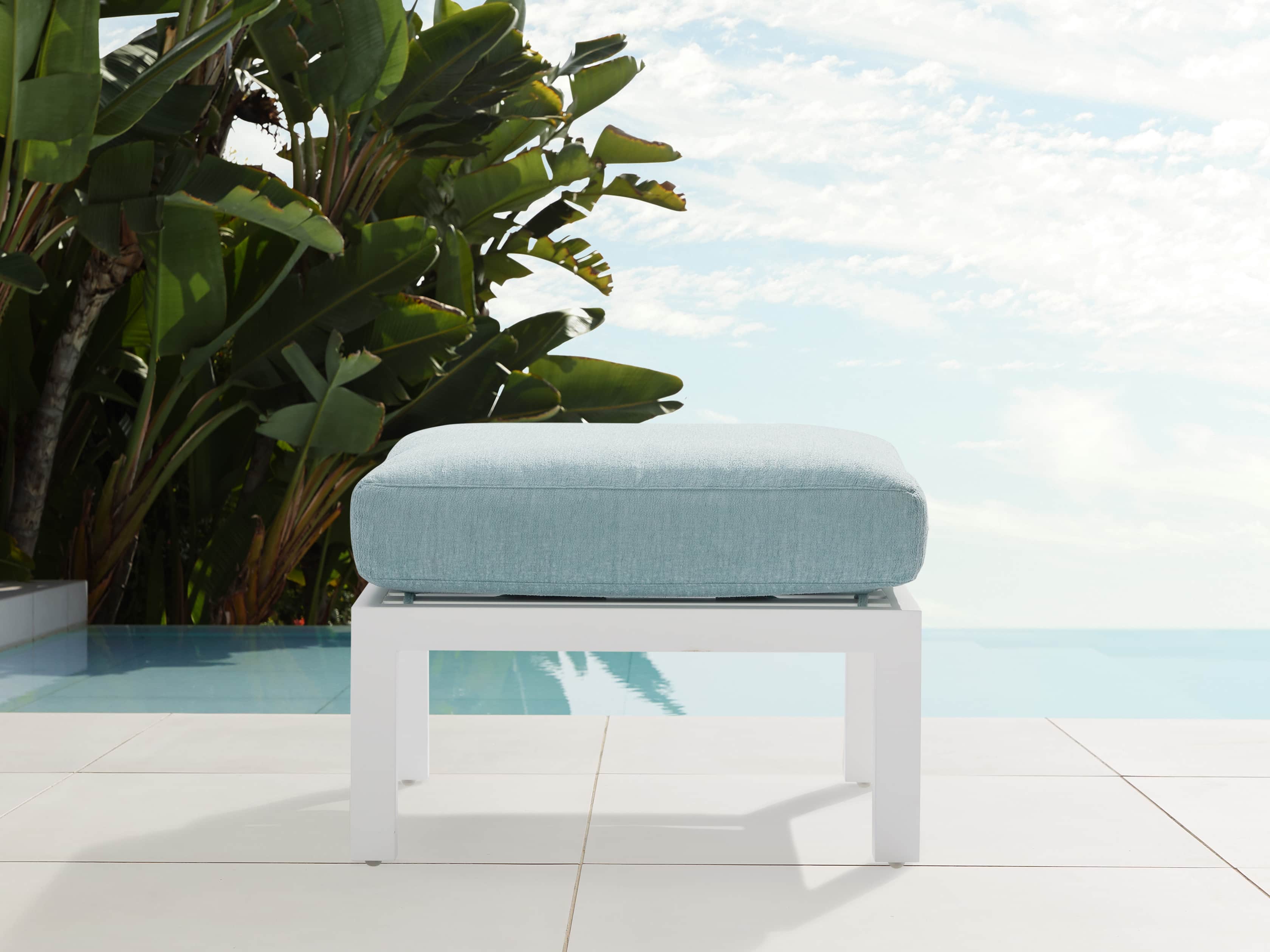 Montego Outdoor 26" Ottoman in Blanc, slide 1 of 3