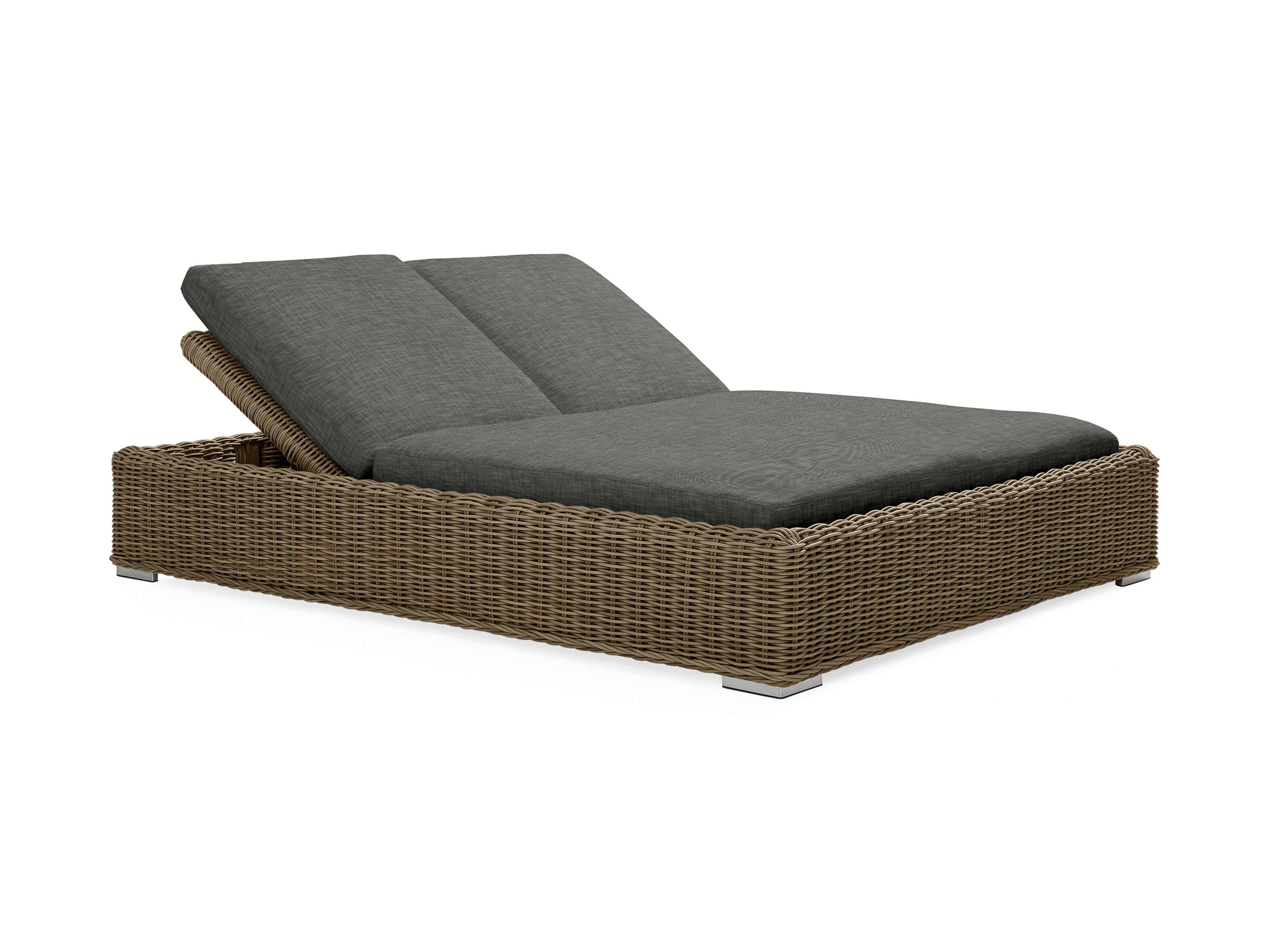 Montauk Outdoor Double Chaise in Starboard Mink All Weather Wicker Fabric in Gray Arhaus