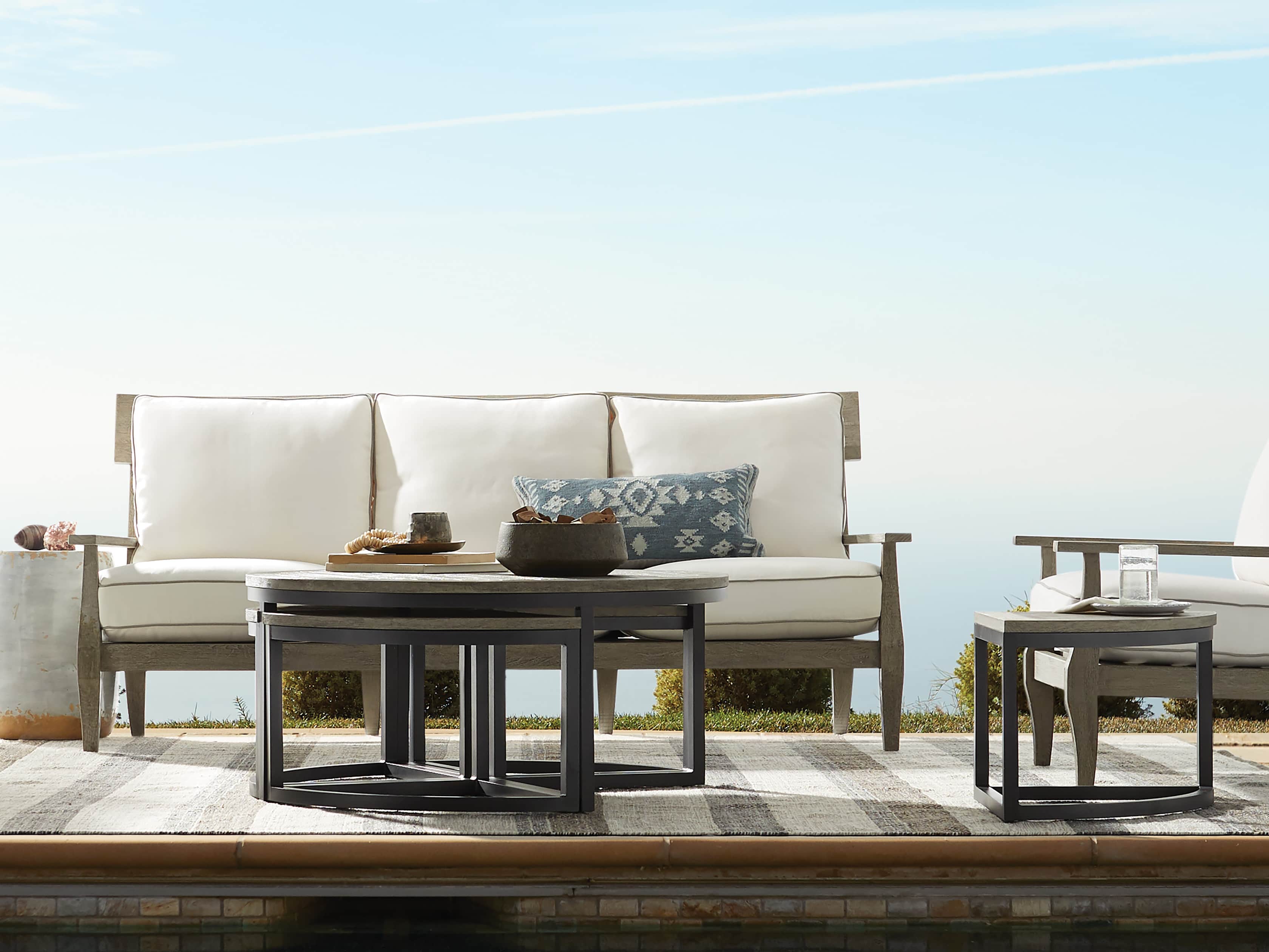 Palmer Outdoor Round Nesting Coffee Table in Driftwood Grey, slide 9 of 9