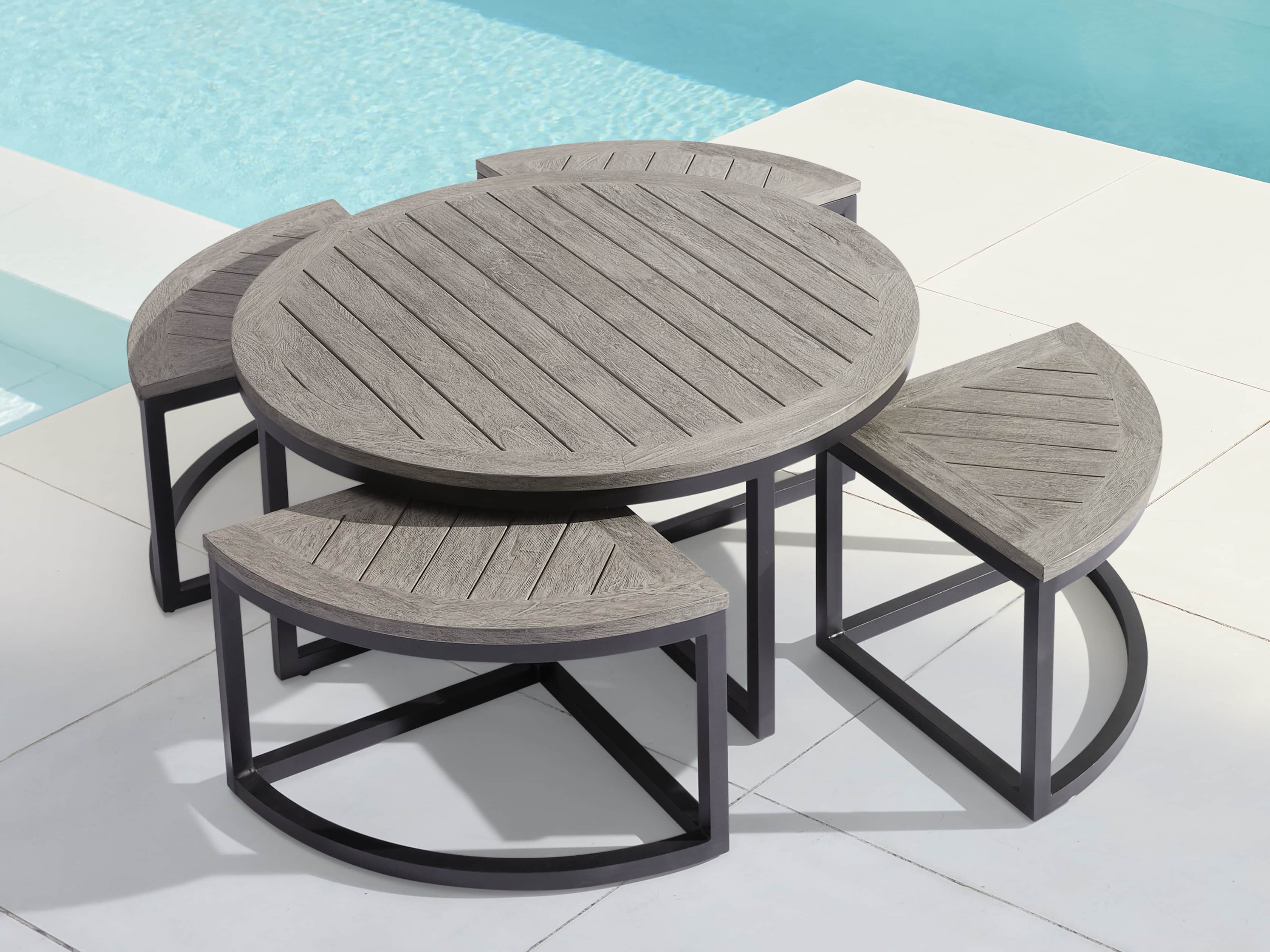 Palmer Outdoor Round Nesting Coffee Table in Driftwood Grey, slide 2 of 9