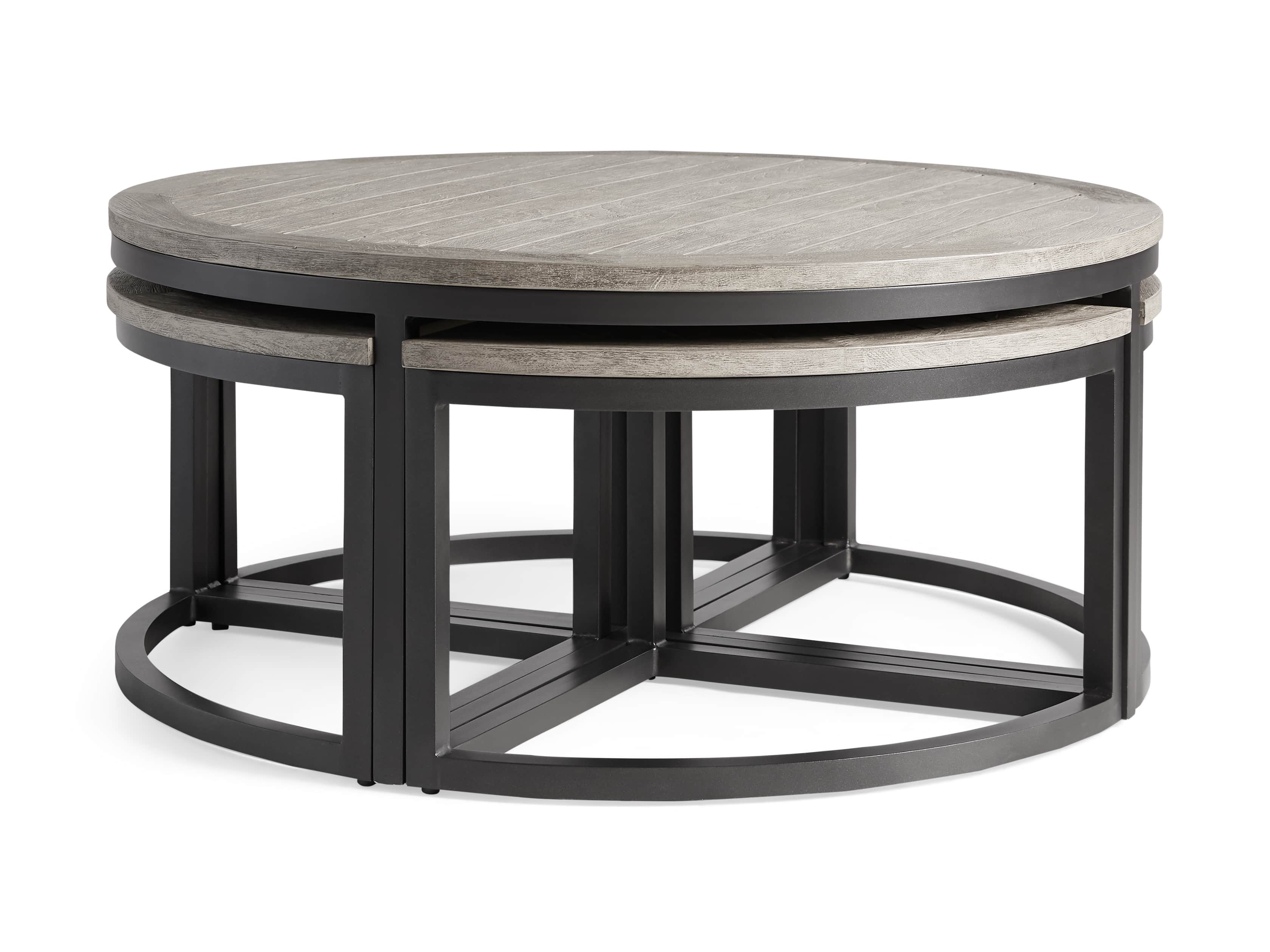 Palmer Outdoor Round Nesting Coffee Table in Driftwood Grey, slide 3 of 9