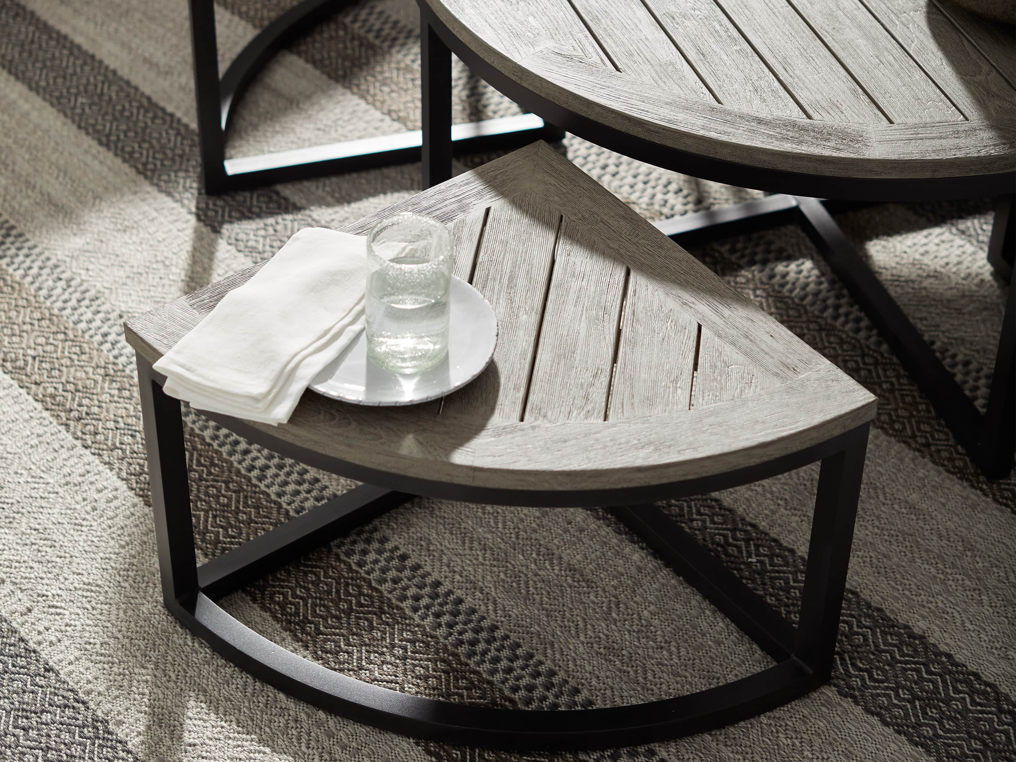 Palmer Outdoor Round Nesting Coffee Table in Driftwood Grey, slide 8 of 9