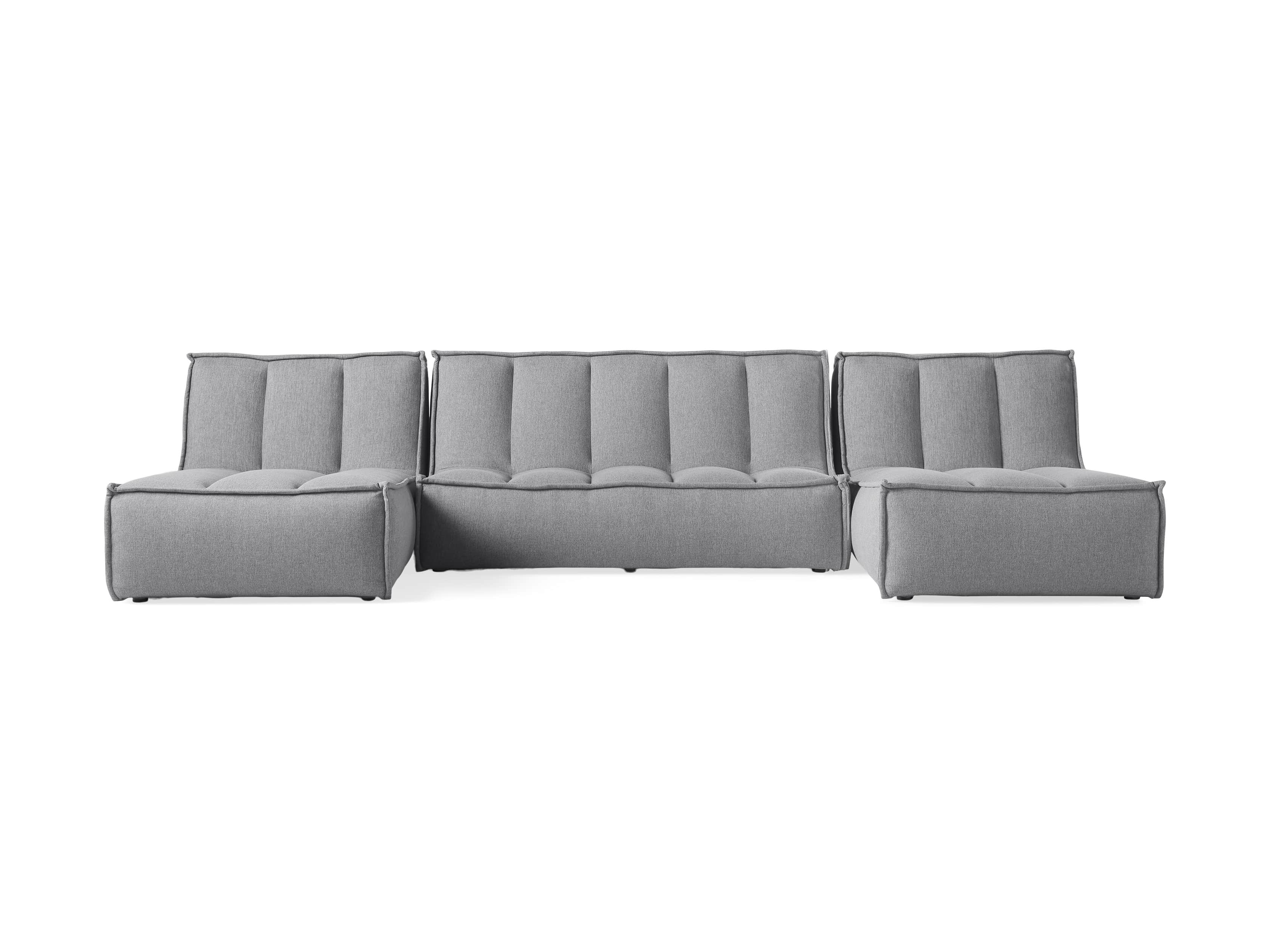 Porto Outdoor Upholstered 132" Three Piece Double Chaise Sectional in Southend Grey, slide 2 of 6