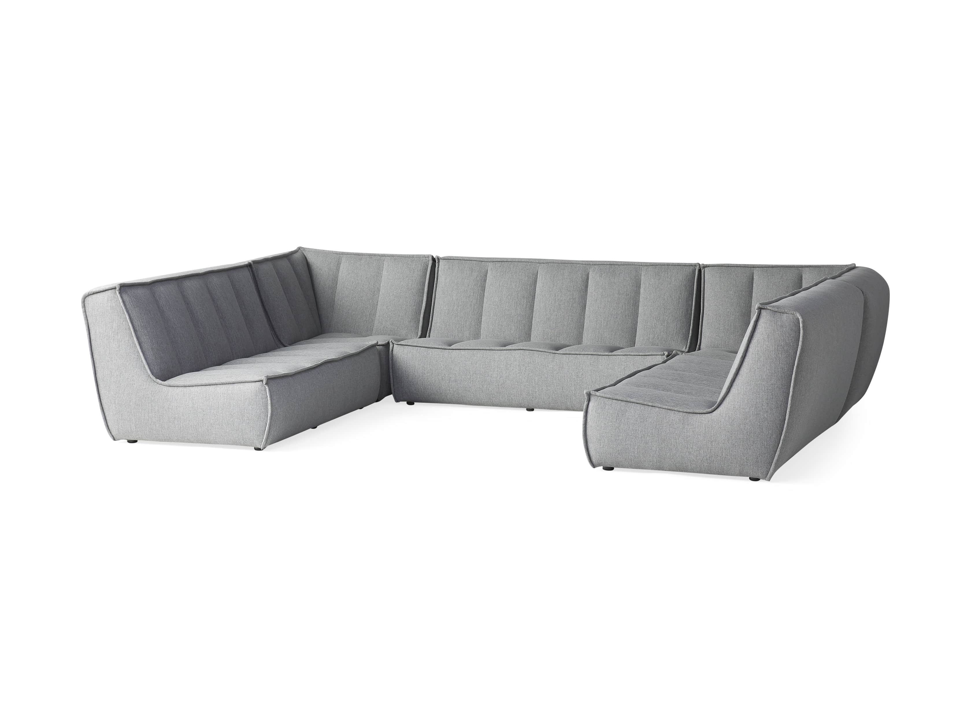 Porto Outdoor Upholstered 138" Five Piece Sectional in Southend Grey, slide 3 of 6