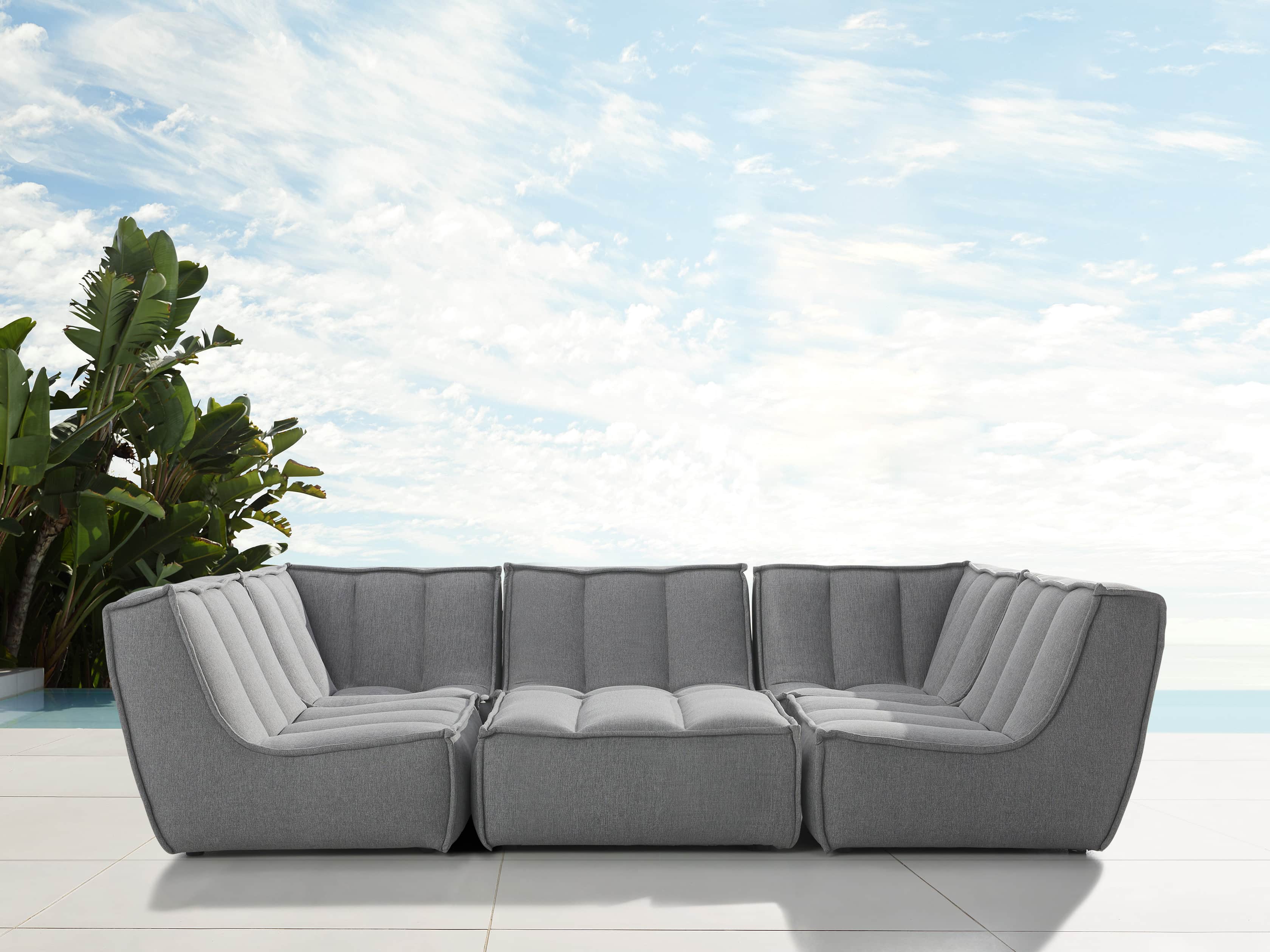 Porto Outdoor Upholstered 114" Six Piece Sectional in Southend Grey, slide 1 of 6