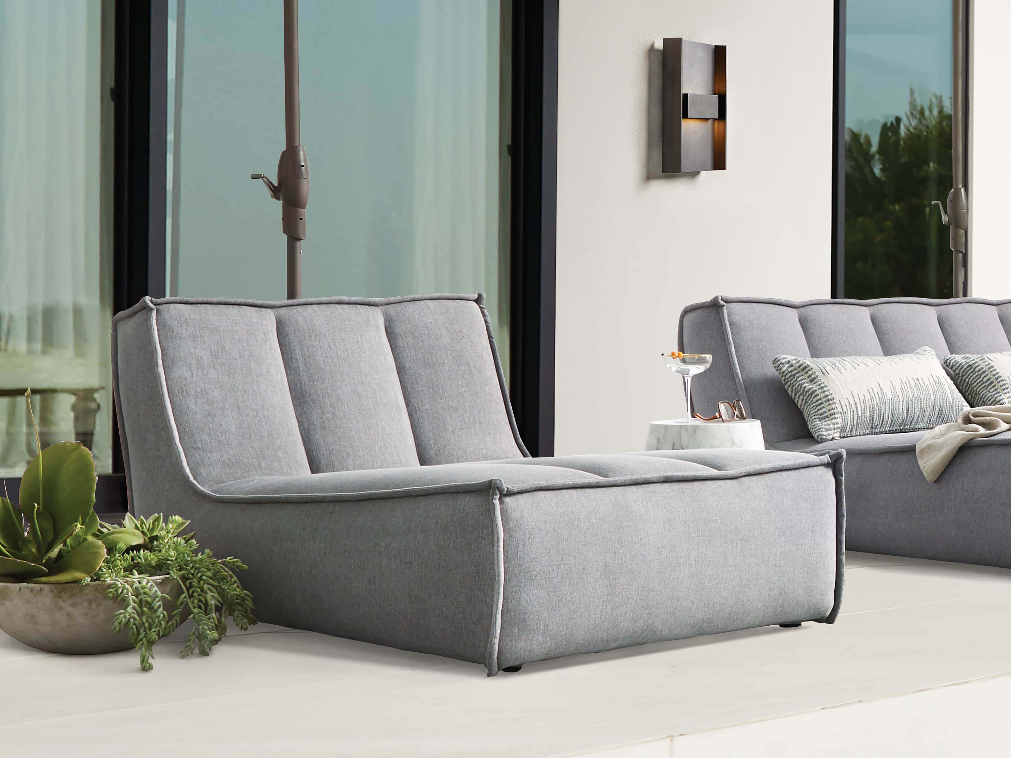 Porto Outdoor Upholstered 36" Chaise in Southend Grey, slide 1 of 7