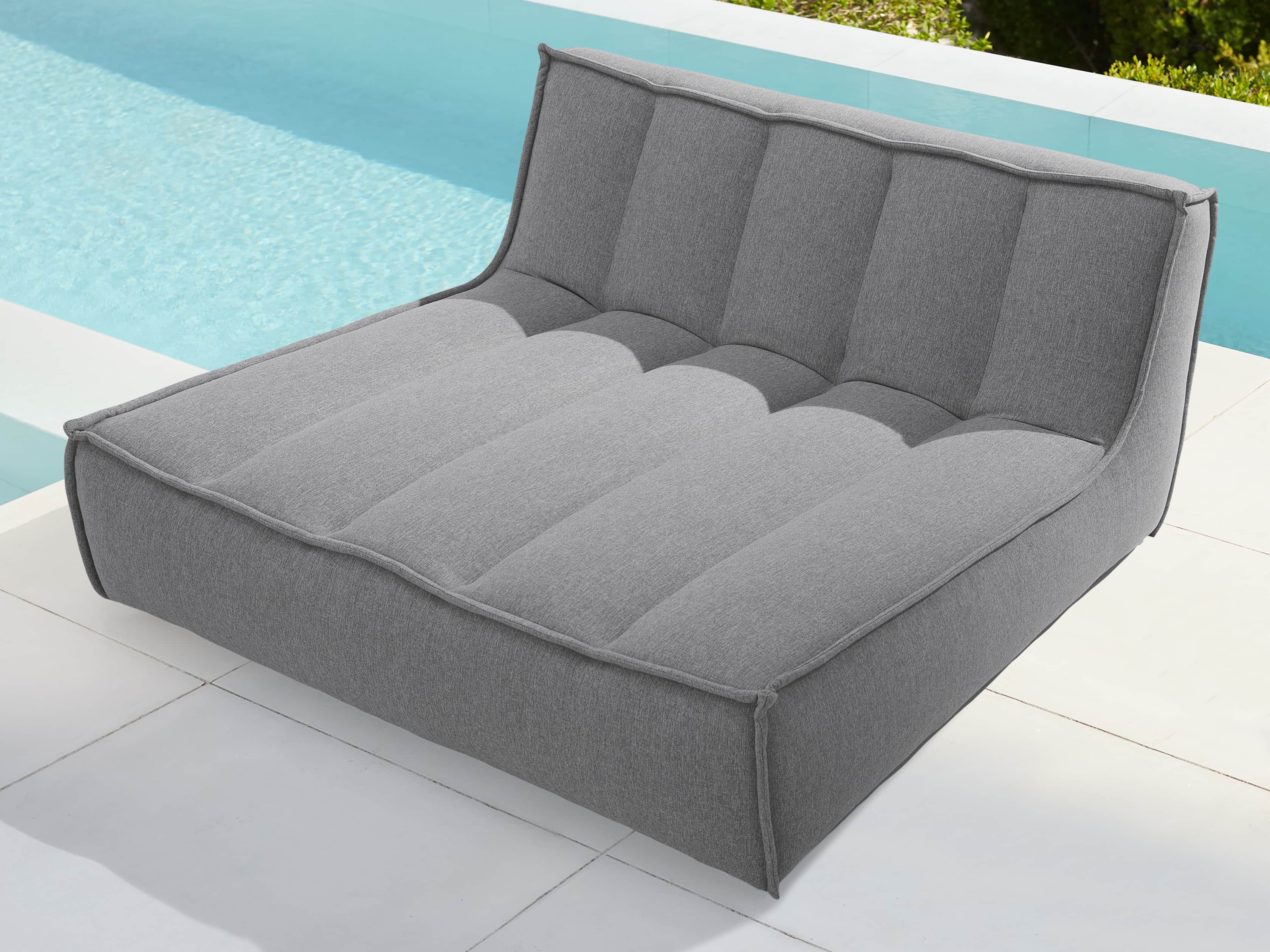 Porto Outdoor Upholstered 60" Double Chaise in Southend Grey, slide 2 of 7
