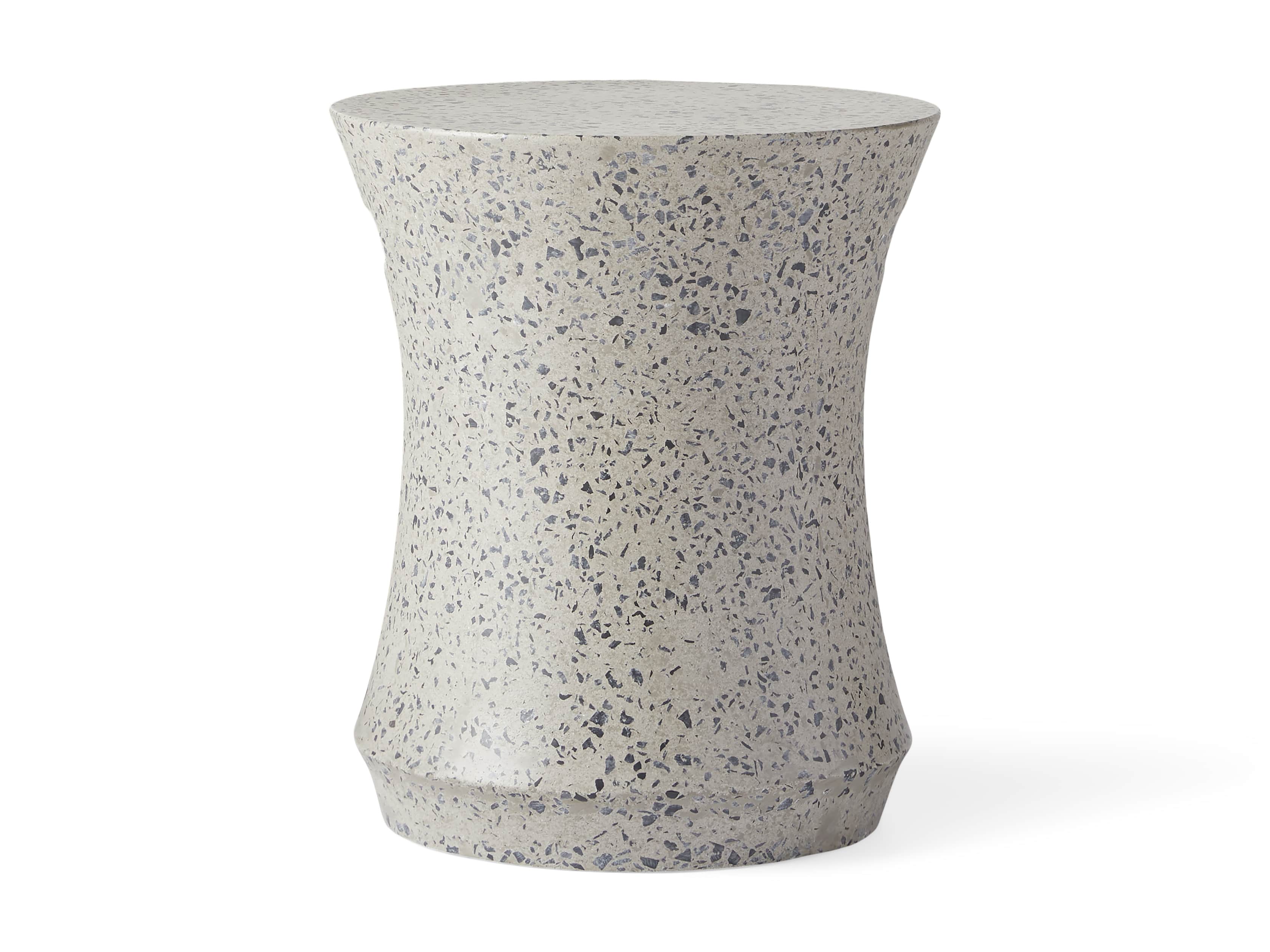 Terrazzo Stool Outdoor 14.5" Stone End Table in Grey/black Terrazzo, slide 3 of 5