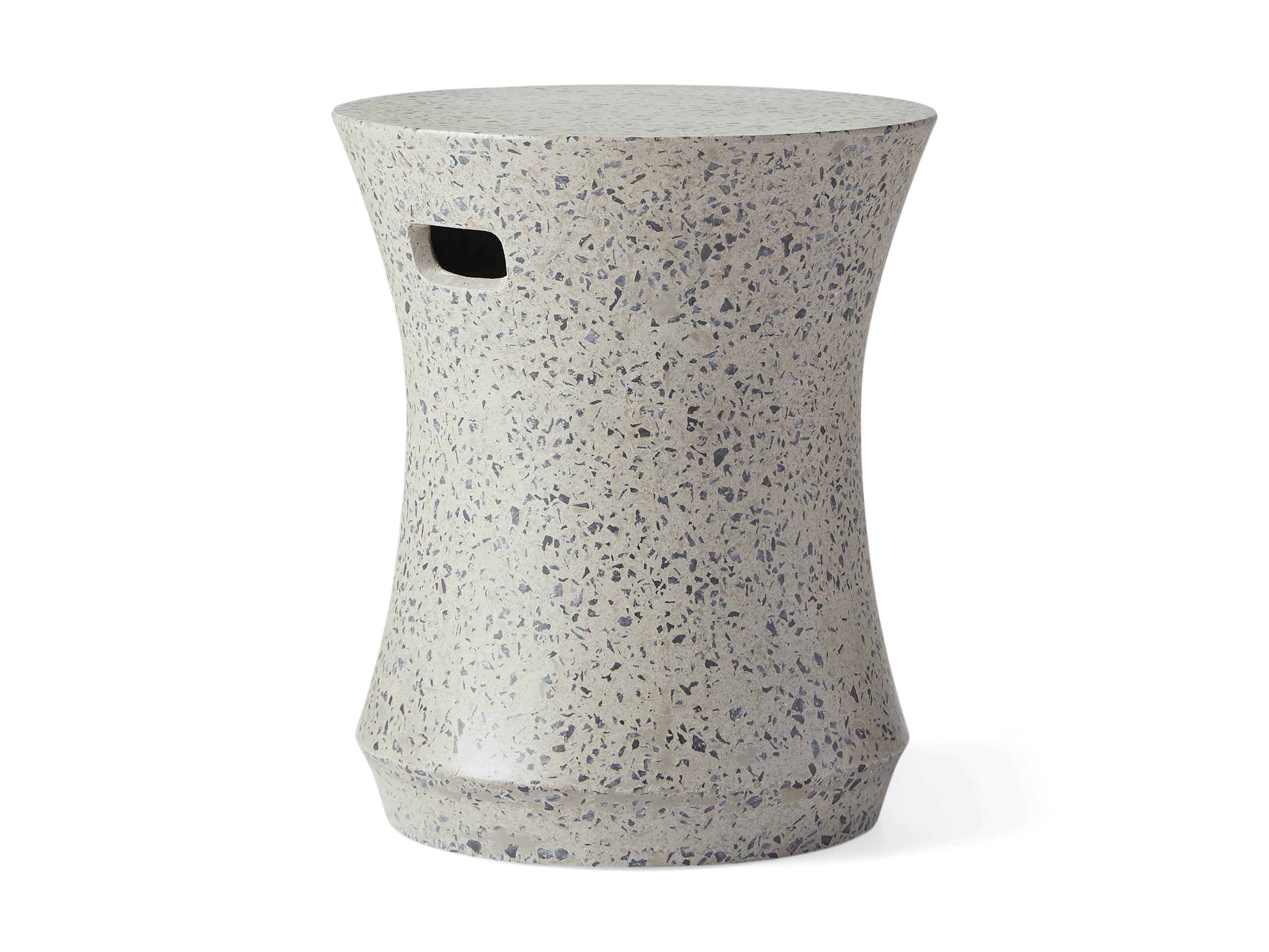 Terrazzo Stool Outdoor 14.5" Stone End Table in Grey/black Terrazzo, slide 4 of 5