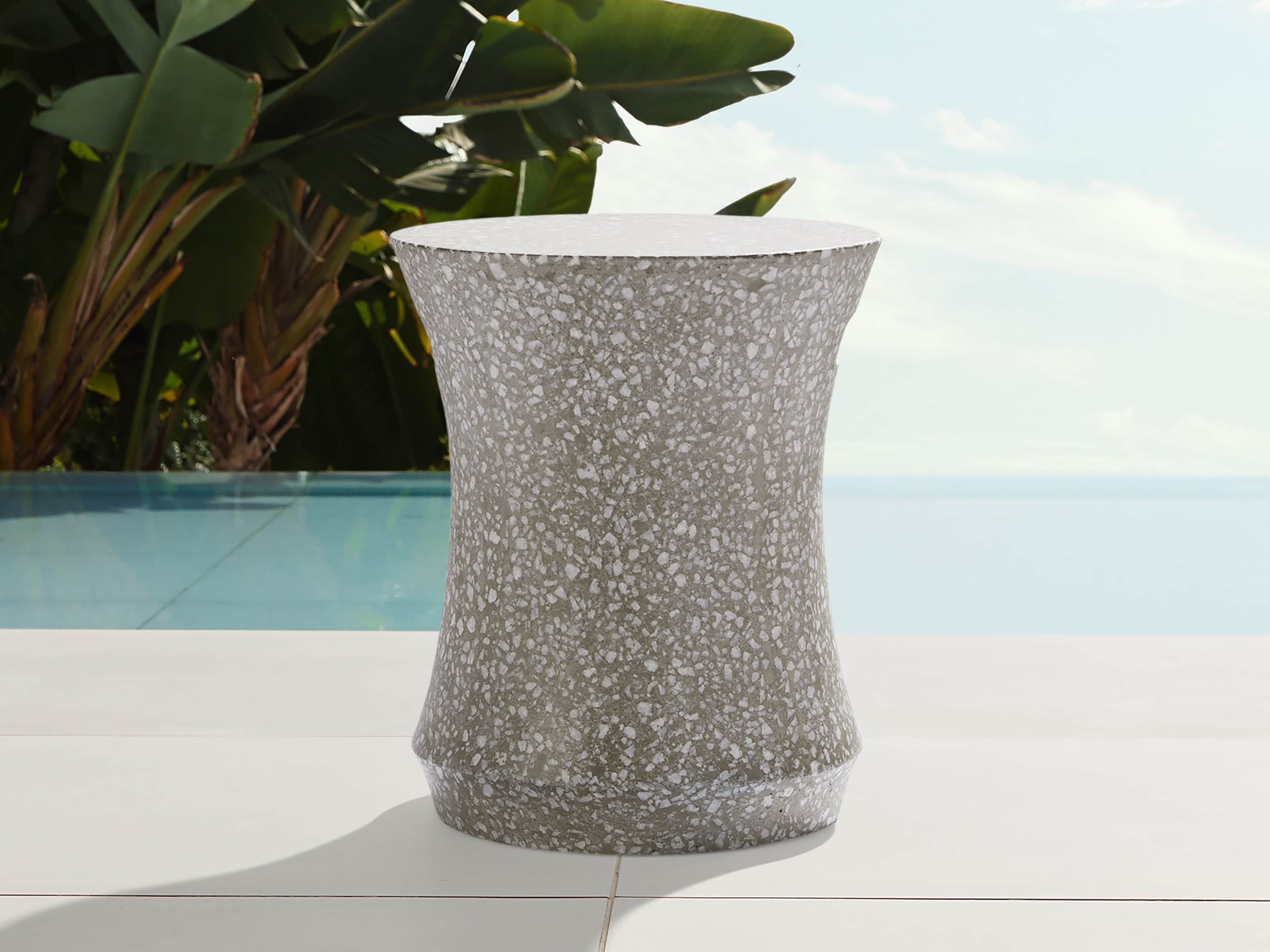Terrazzo Stool Outdoor 14.5" Stone End Table in Grey/white Terrazzo, slide 1 of 7