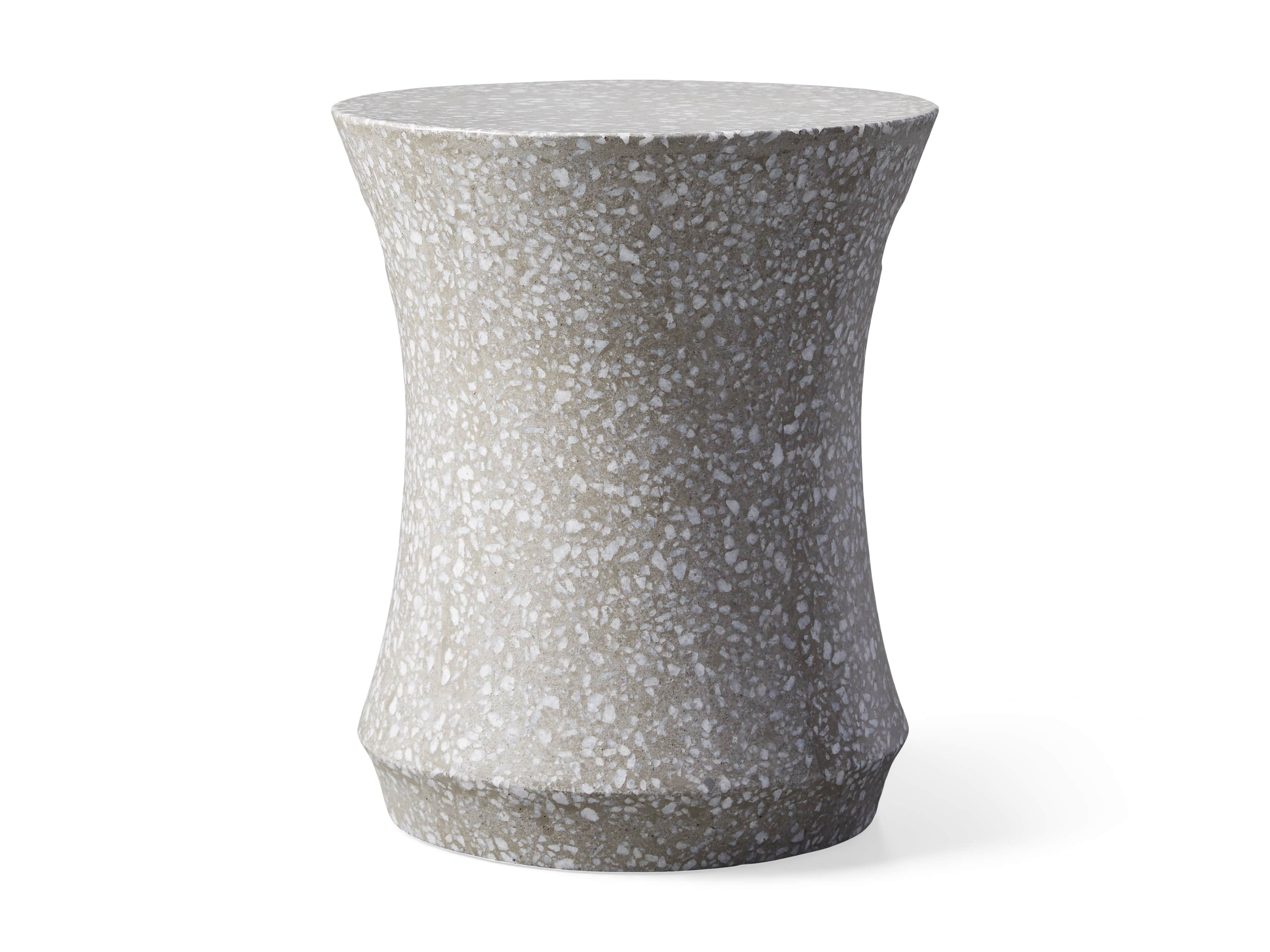Terrazzo Stool Outdoor 14.5" Stone End Table in Grey/white Terrazzo, slide 3 of 7