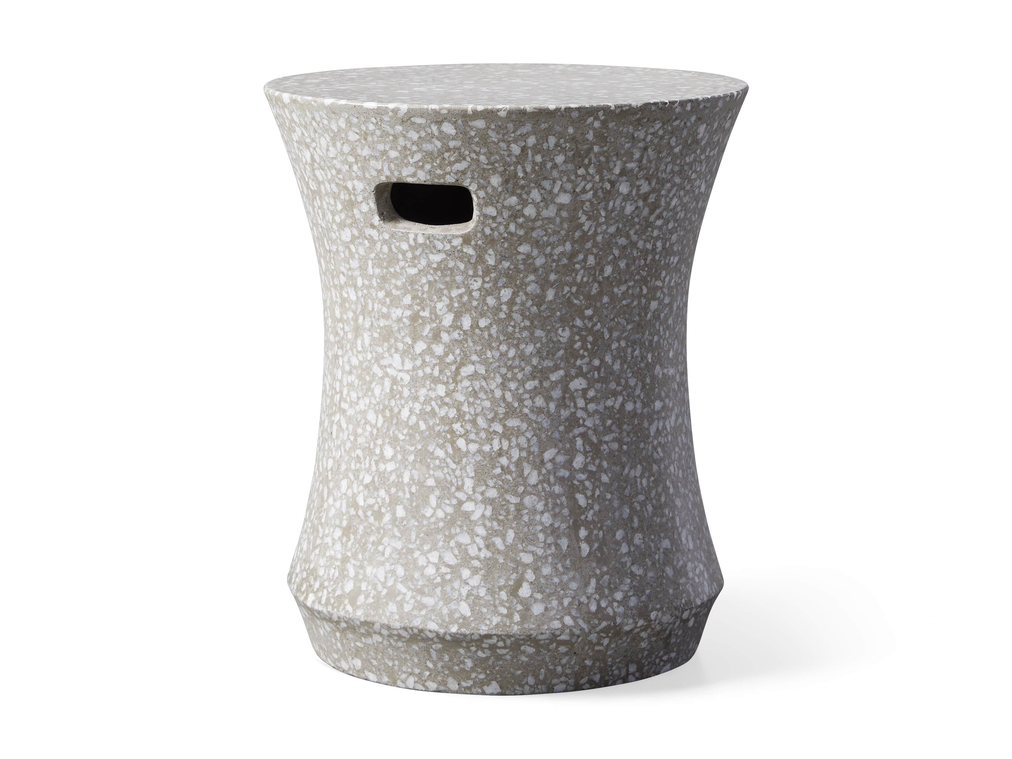 Terrazzo Stool Outdoor 14.5" Stone End Table in Grey/white Terrazzo, slide 4 of 7
