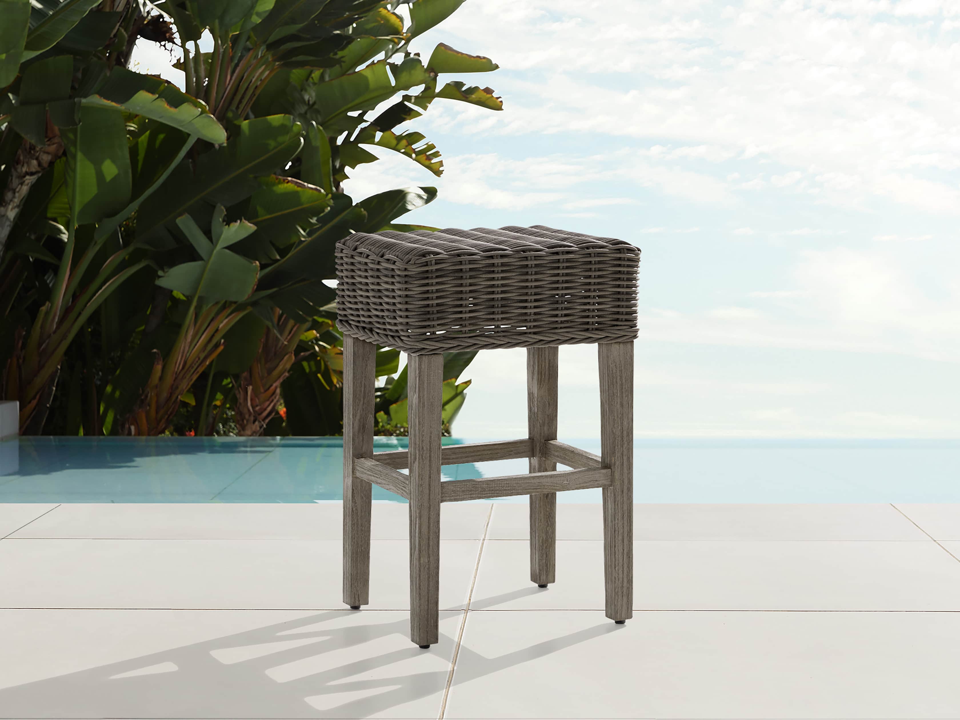 Wyatt Outdoor 19.25" Backless Barstool in Dry Bark, slide 1 of 2