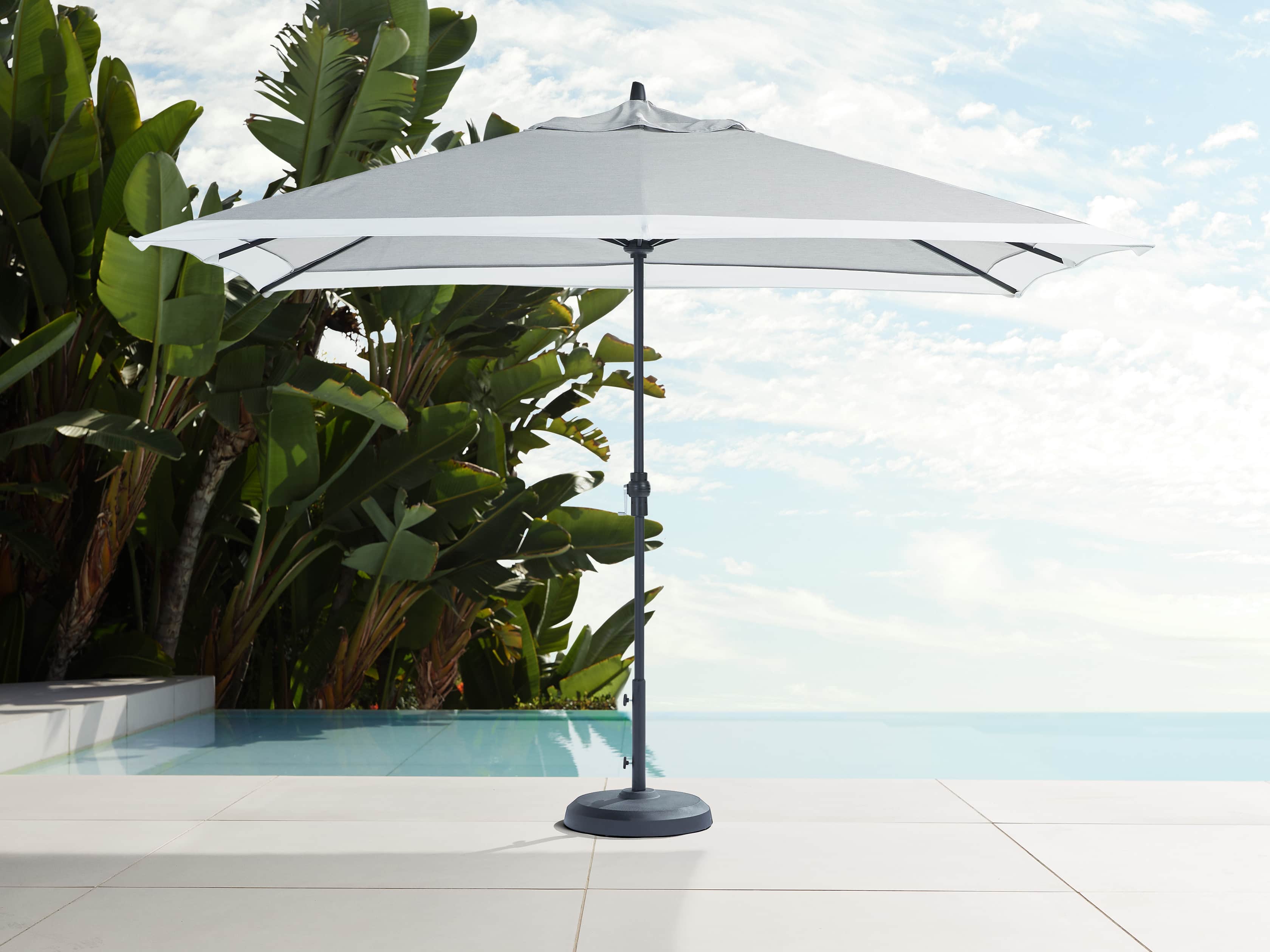 8' x 11' Rectangular Border Umbrella in Canvas Granite and White Border with Black Frame, slide 1 of 4