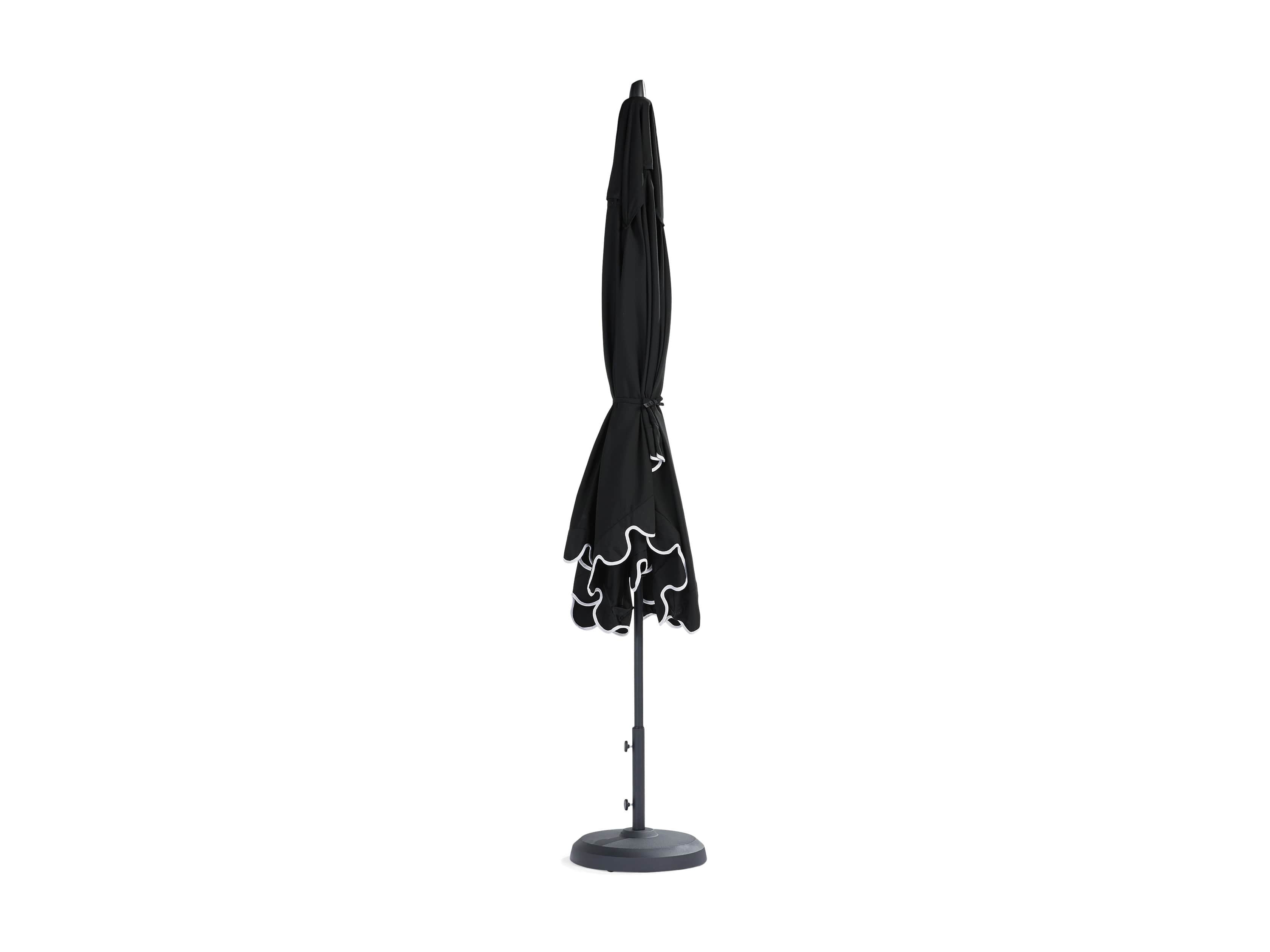 8' x 11' Rectangular Scalloped Umbrella in Canvas Black and Natural Trim with Black Frame, slide 2 of 4