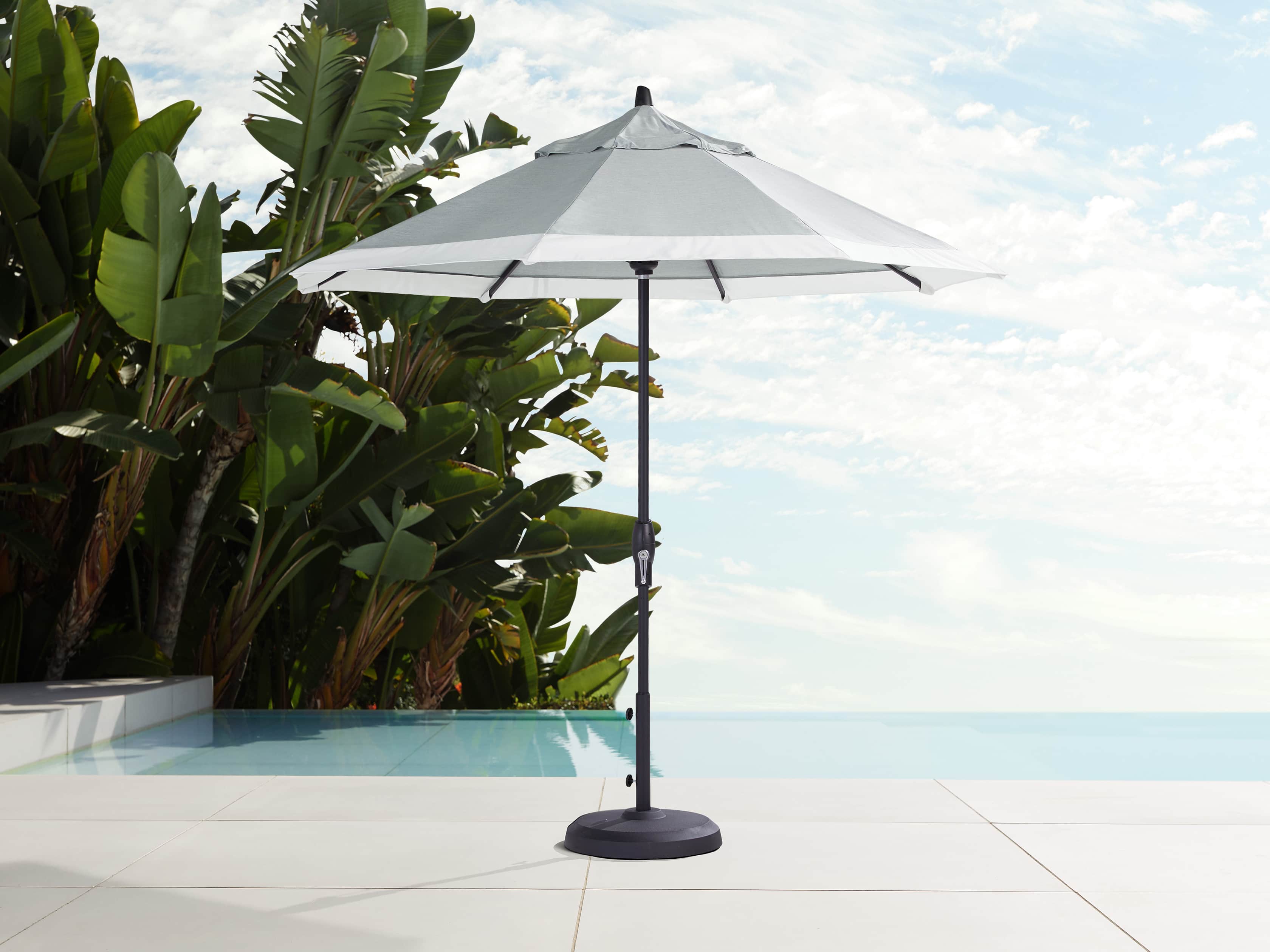 9' Octagonal Border Umbrella in Canvas Granite and White Trim with Black Frame, slide 1 of 4