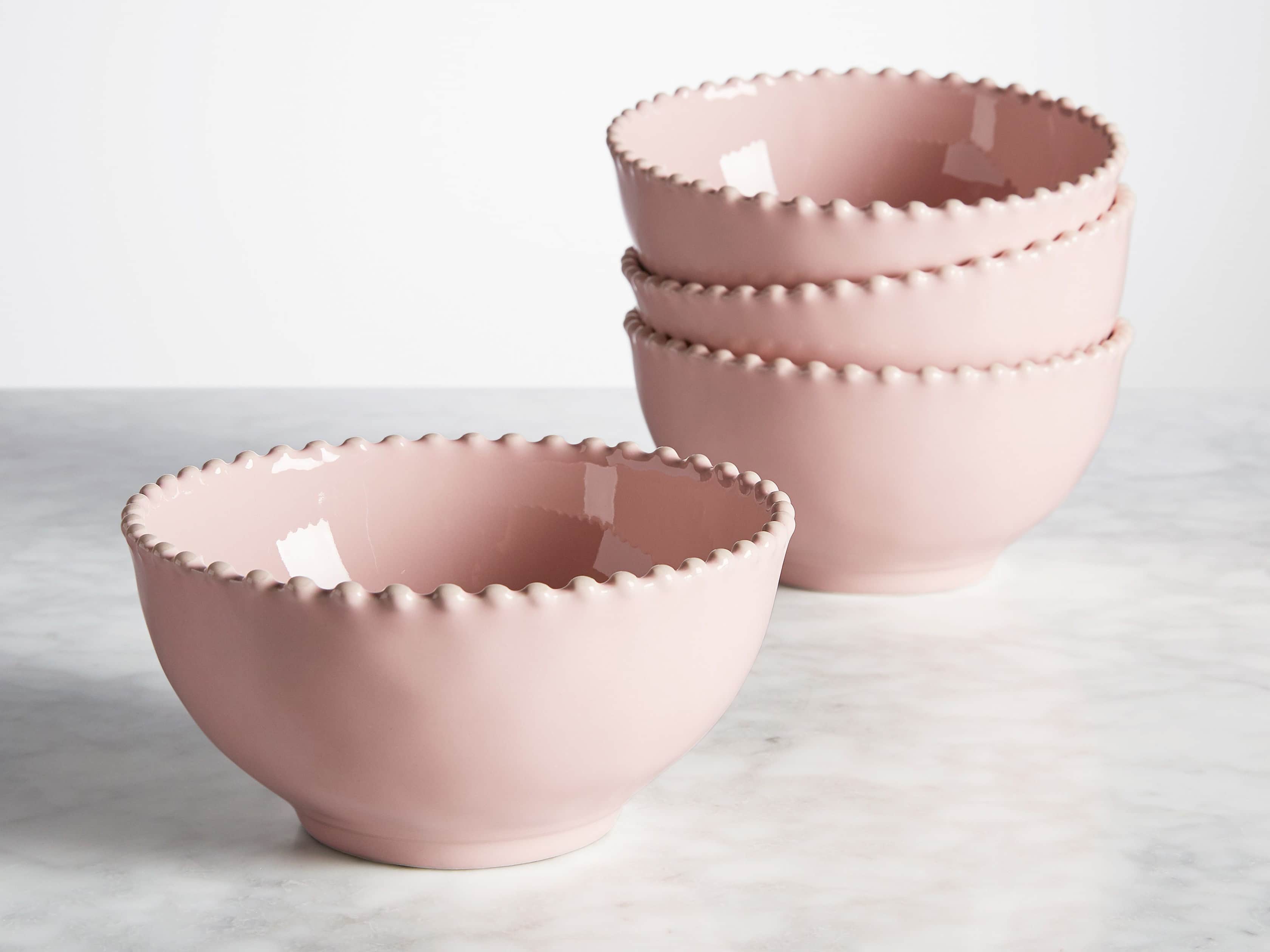 Avignon Blush Cereal Bowls with Pearl Trim (Set of 4)