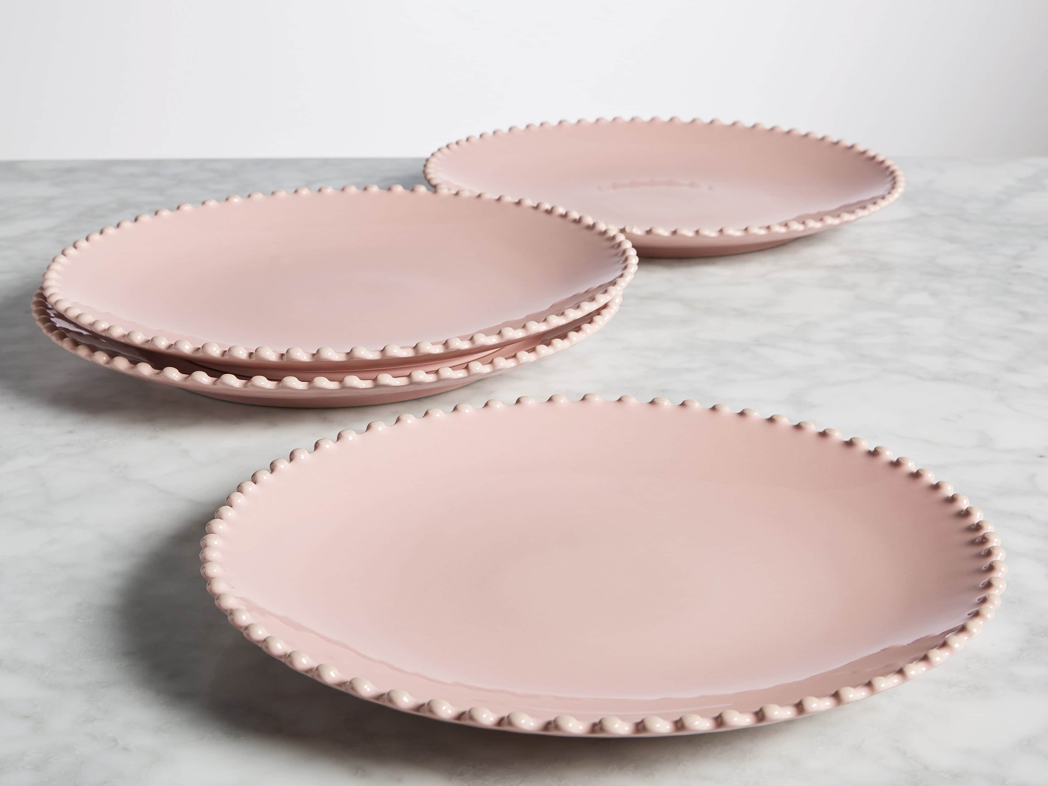 Avignon Blush Dinner Plates with Pearl Trim (Set of 4)