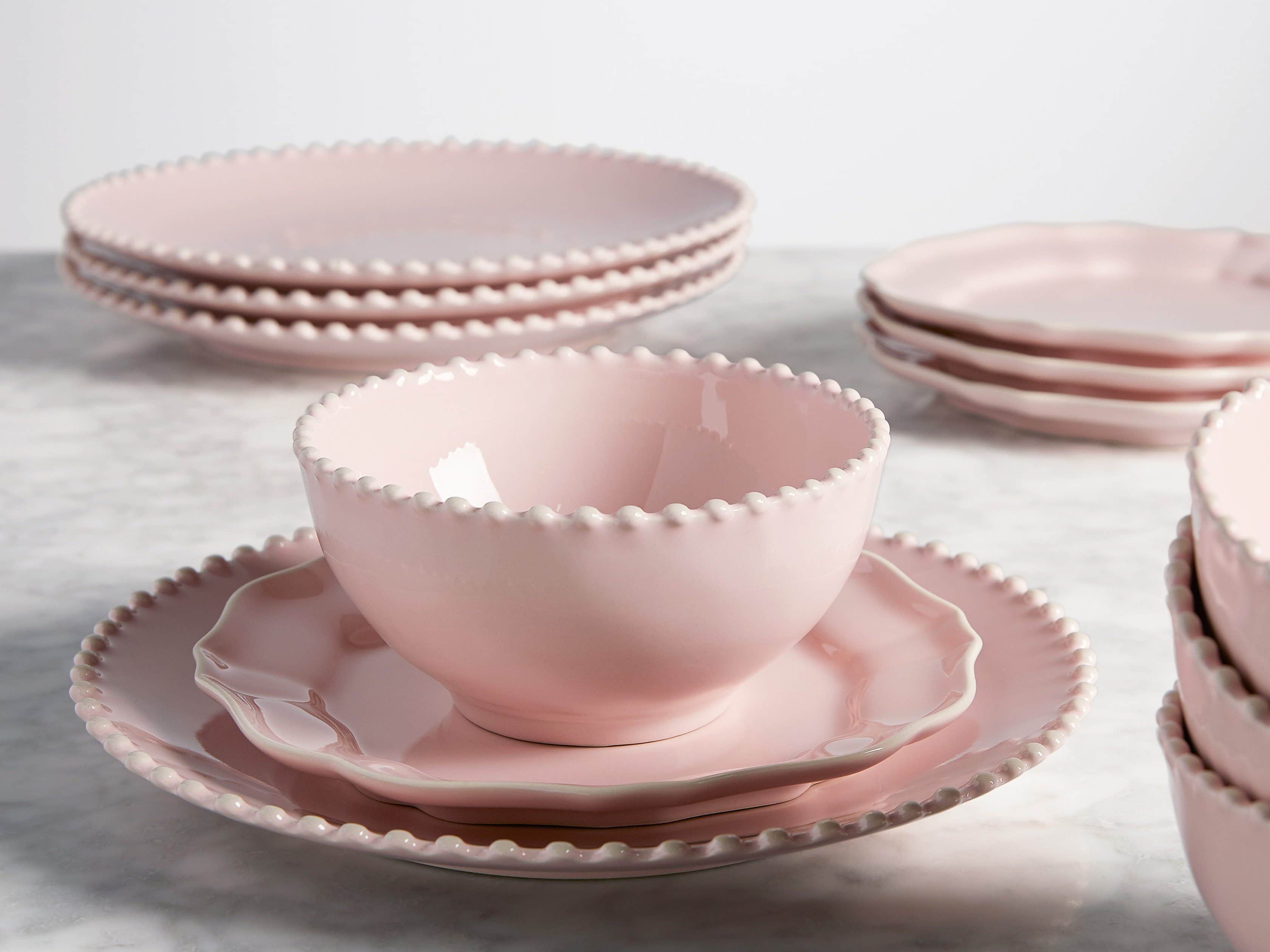 Avignon Blush Dinner Plates with Pearl Trim (Set of 4)