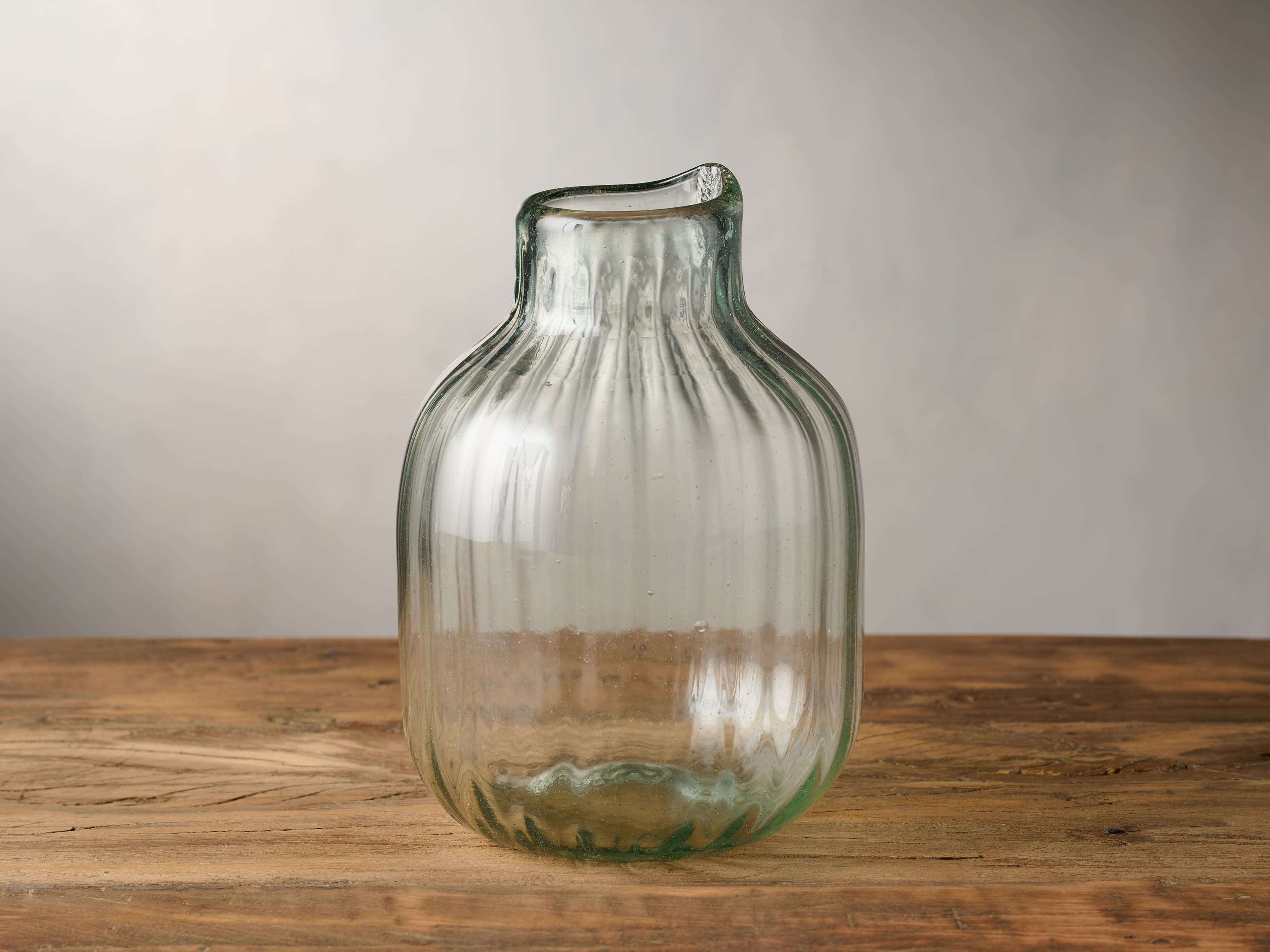 Riekes Crisa Hand Blown Clear Glass Pitcher With Pitched Spout and Applied  Handle 23779 