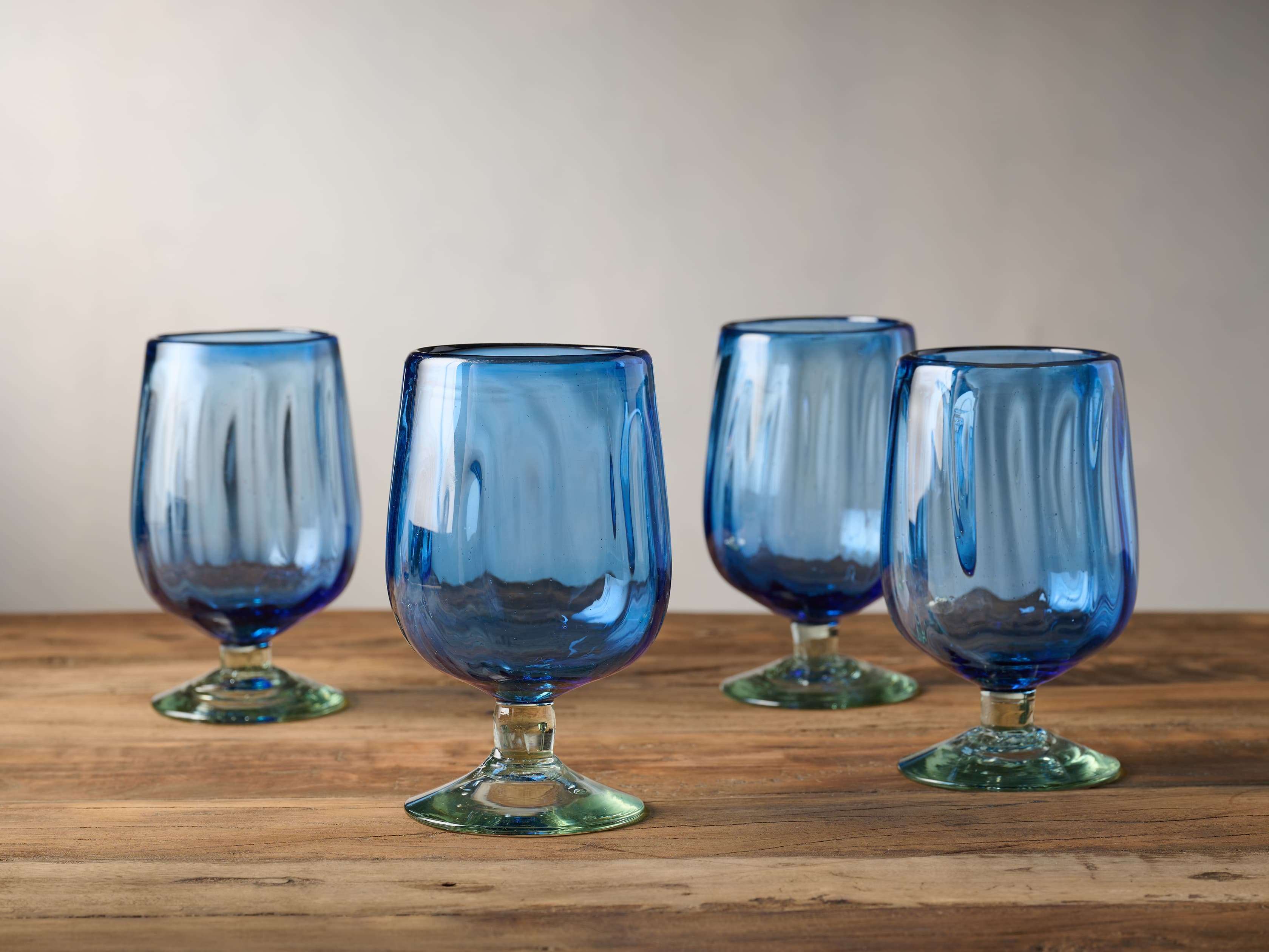 Cobalt Blue Wine Water Glasses Goblets Set of 4 New 8” Tall