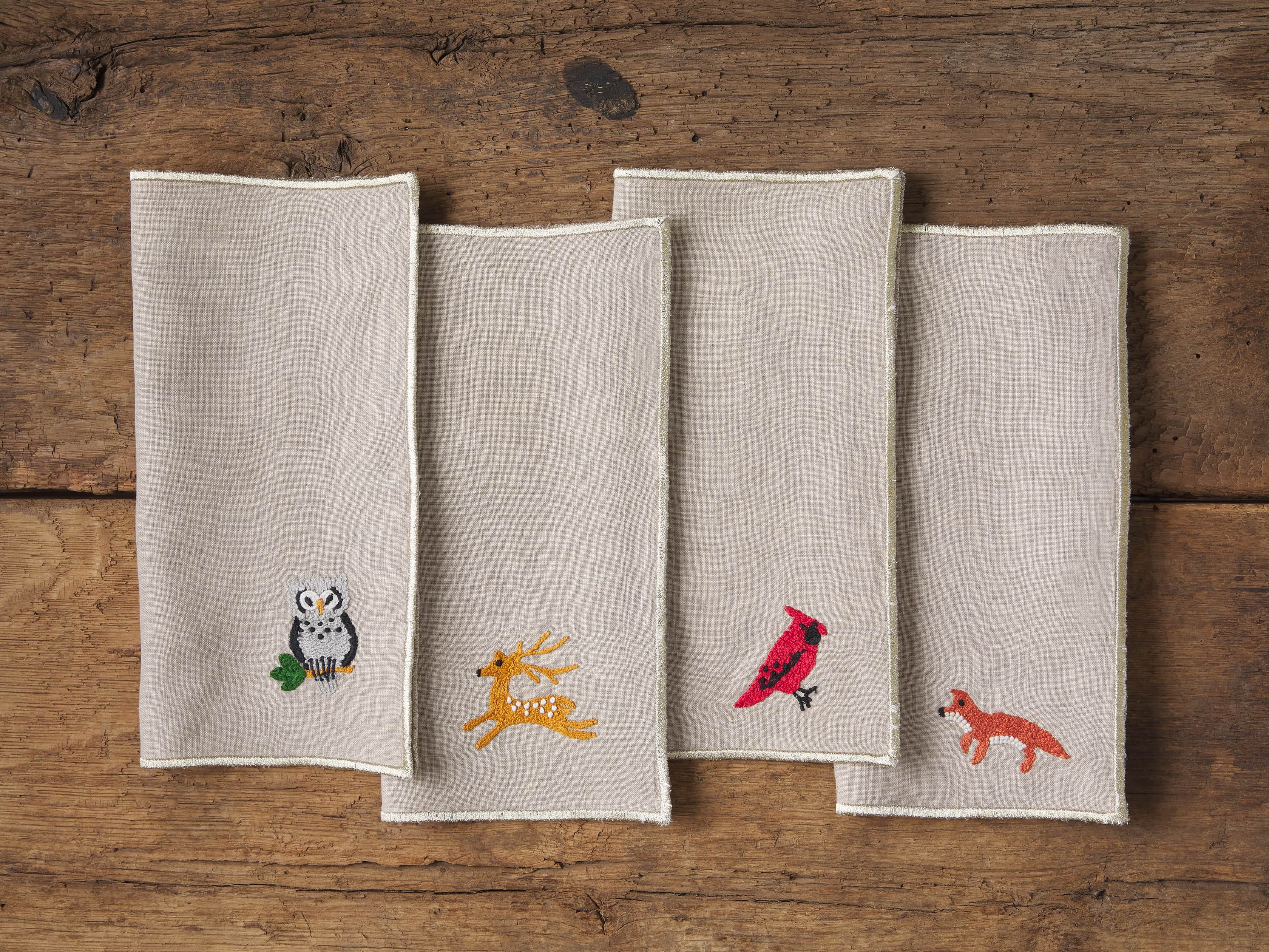 Set of 4 Woodland Animal Cocktail Napkin, slide 1 of 2