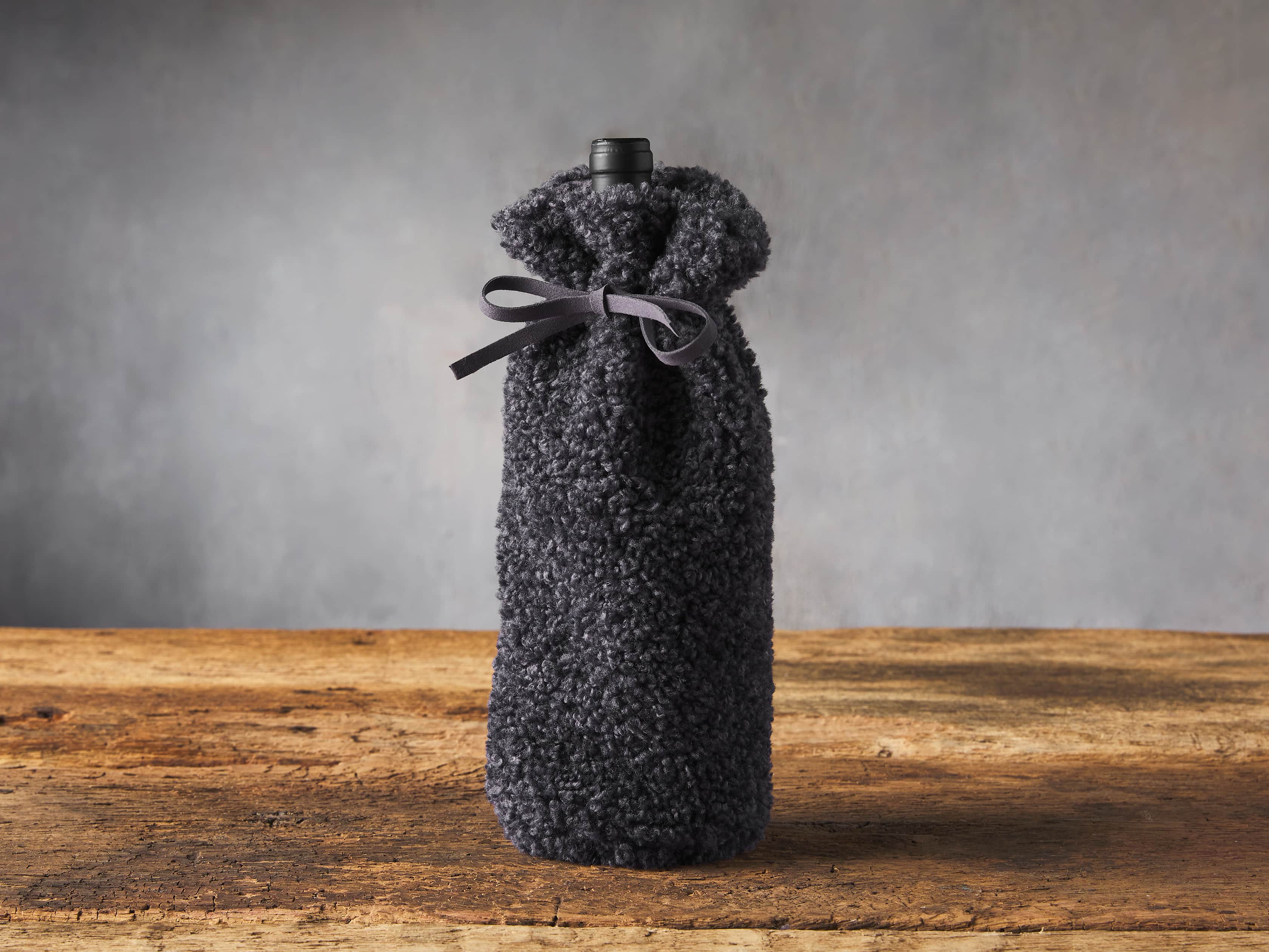 Charcoal Faux Sherpa Wine Bag, slide 1 of 3