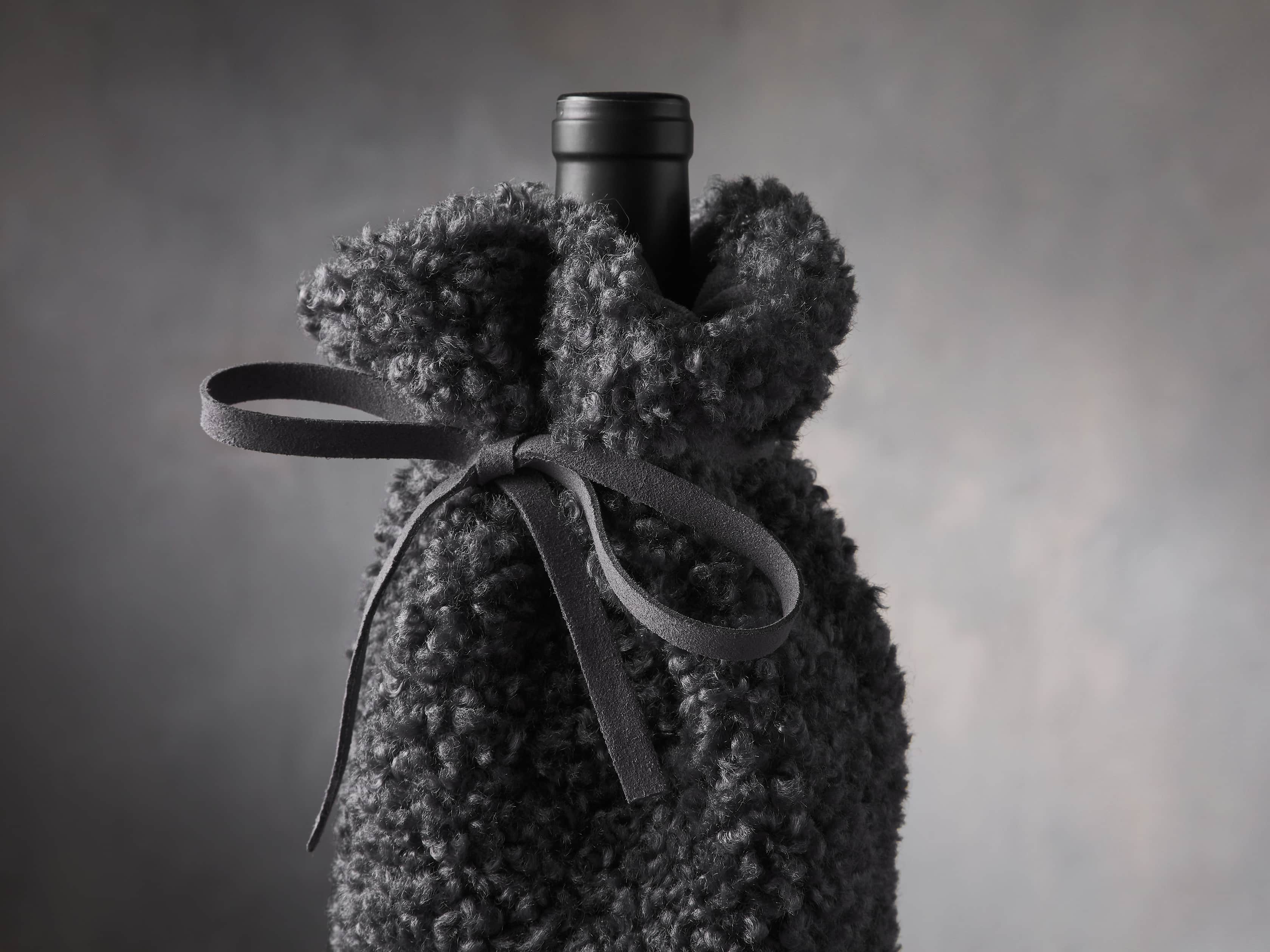 Charcoal Faux Sherpa Wine Bag, slide 2 of 3