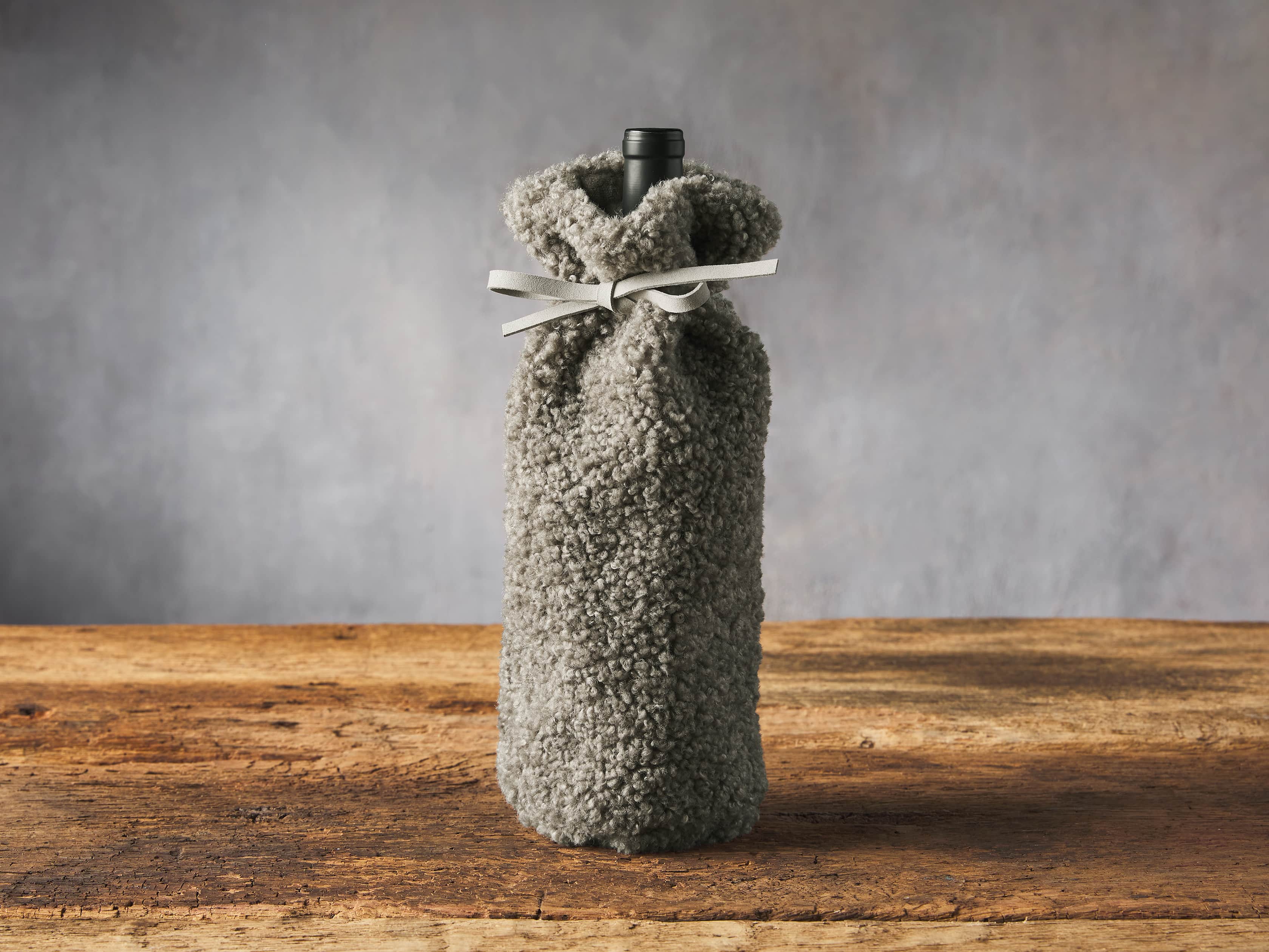 Grey Faux Sherpa Wine Bag, slide 1 of 3