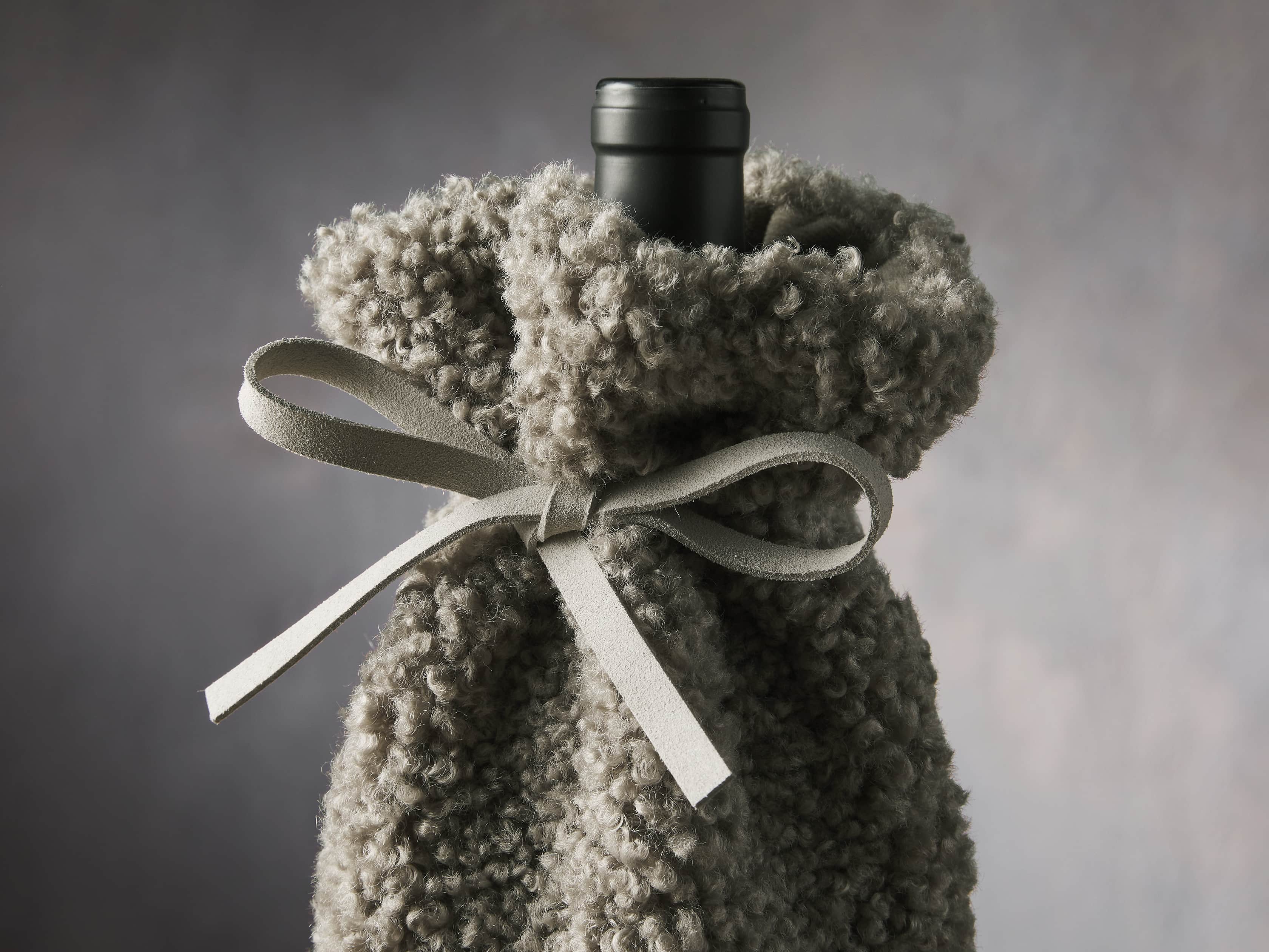 Grey Faux Sherpa Wine Bag, slide 2 of 3