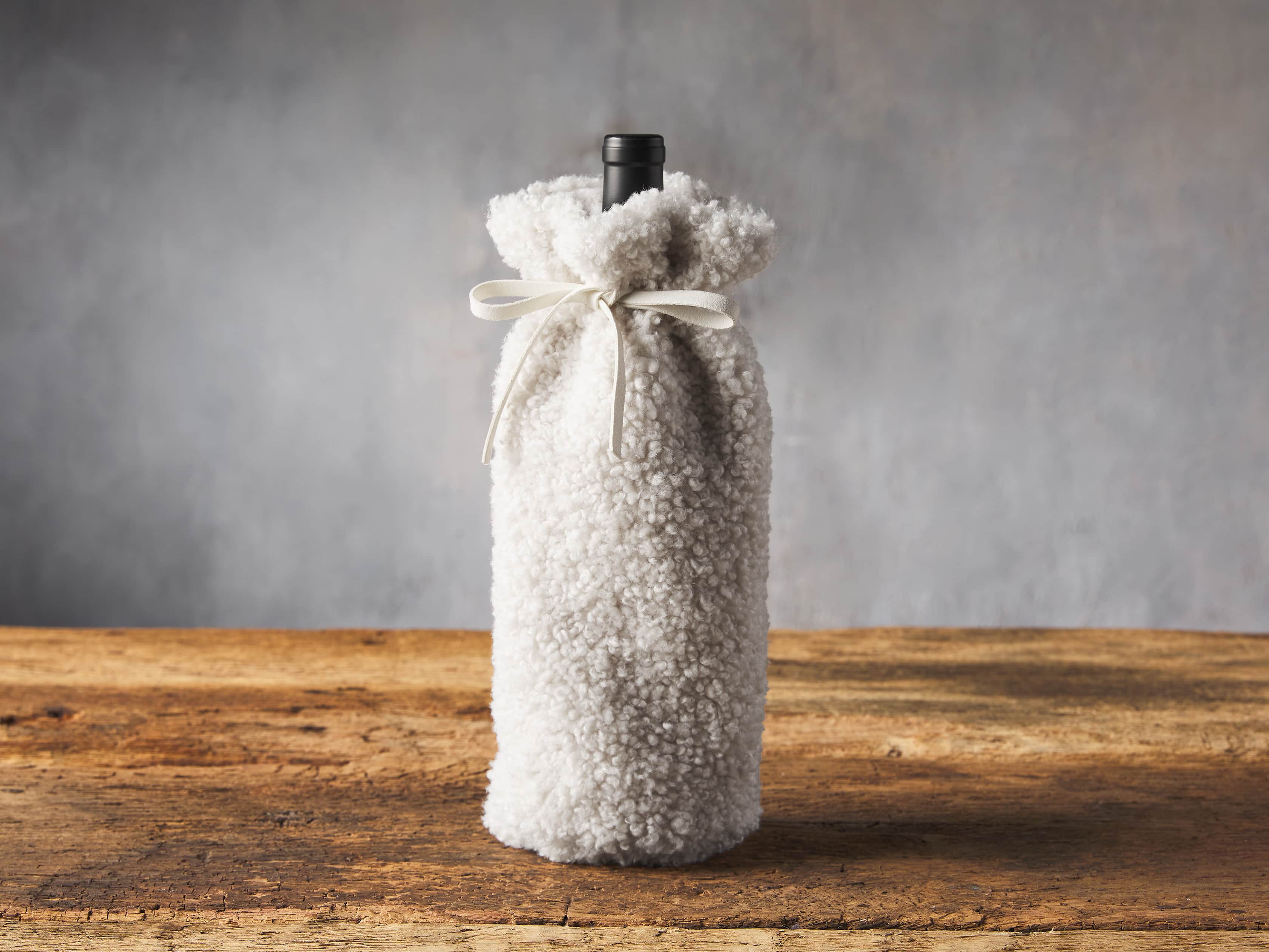 Ivory Faux Sherpa Wine Bag, slide 1 of 3