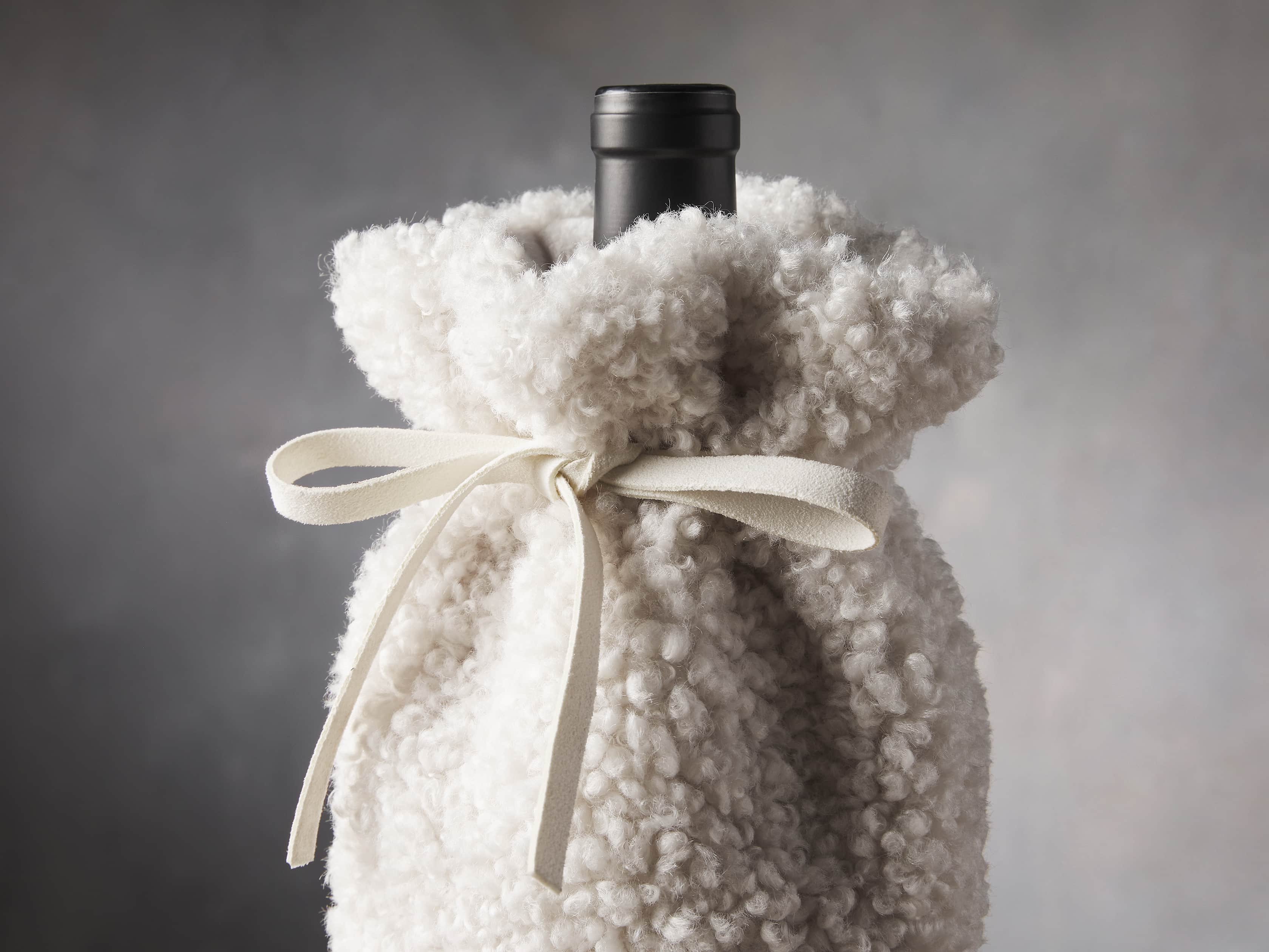 Ivory Faux Sherpa Wine Bag, slide 2 of 3