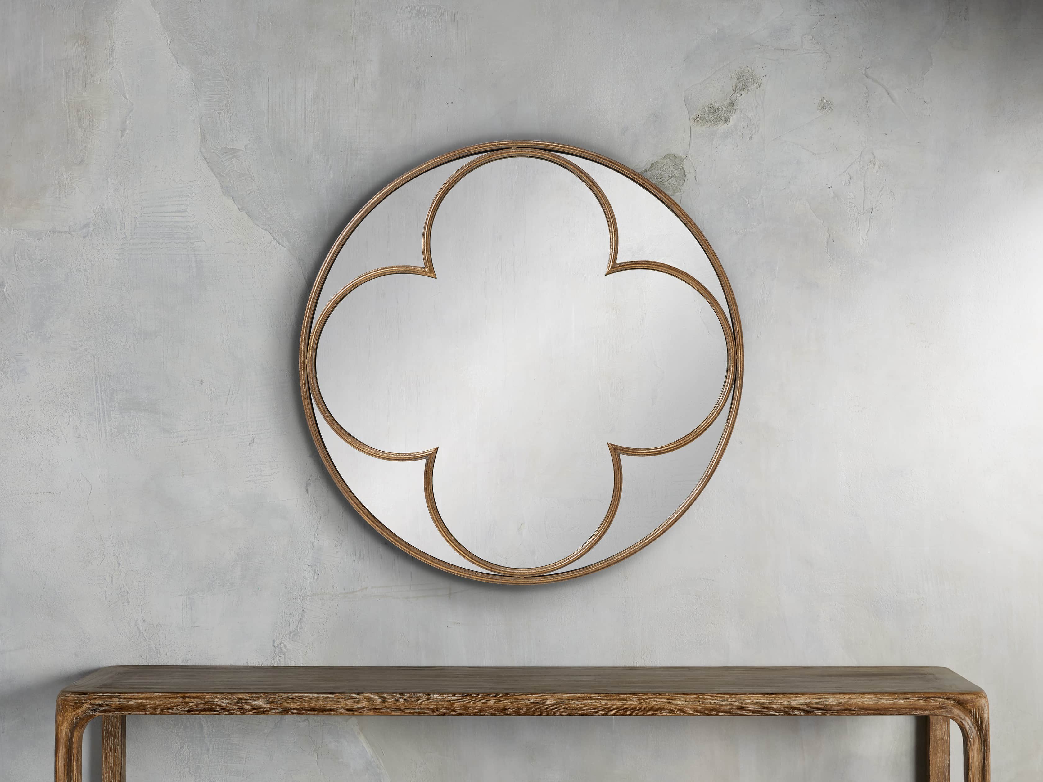 QUATREFOIL 43" ROUND MIRROR IN GOLD