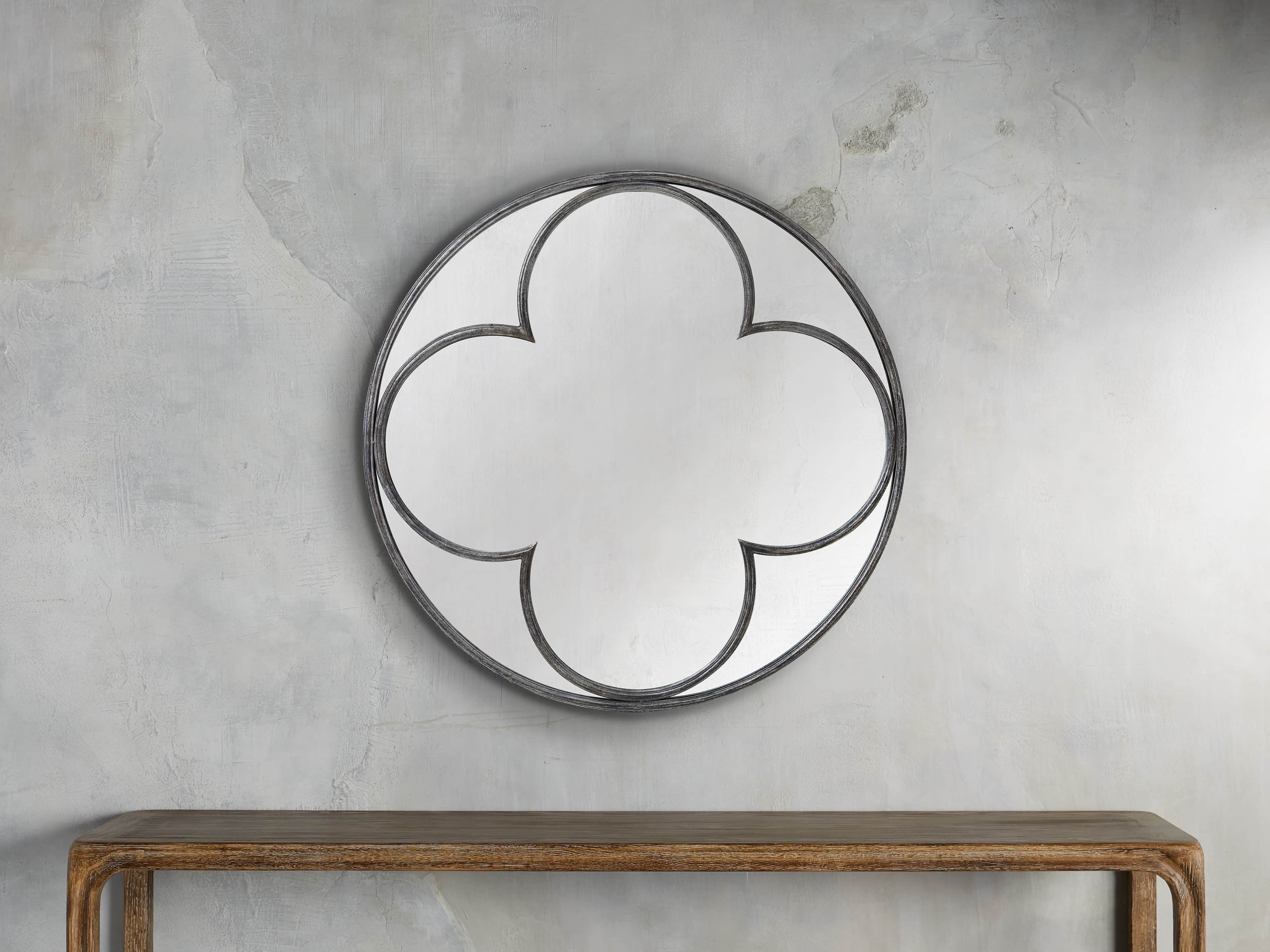 QUATREFOIL 43" ROUND MIRROR IN SILVER