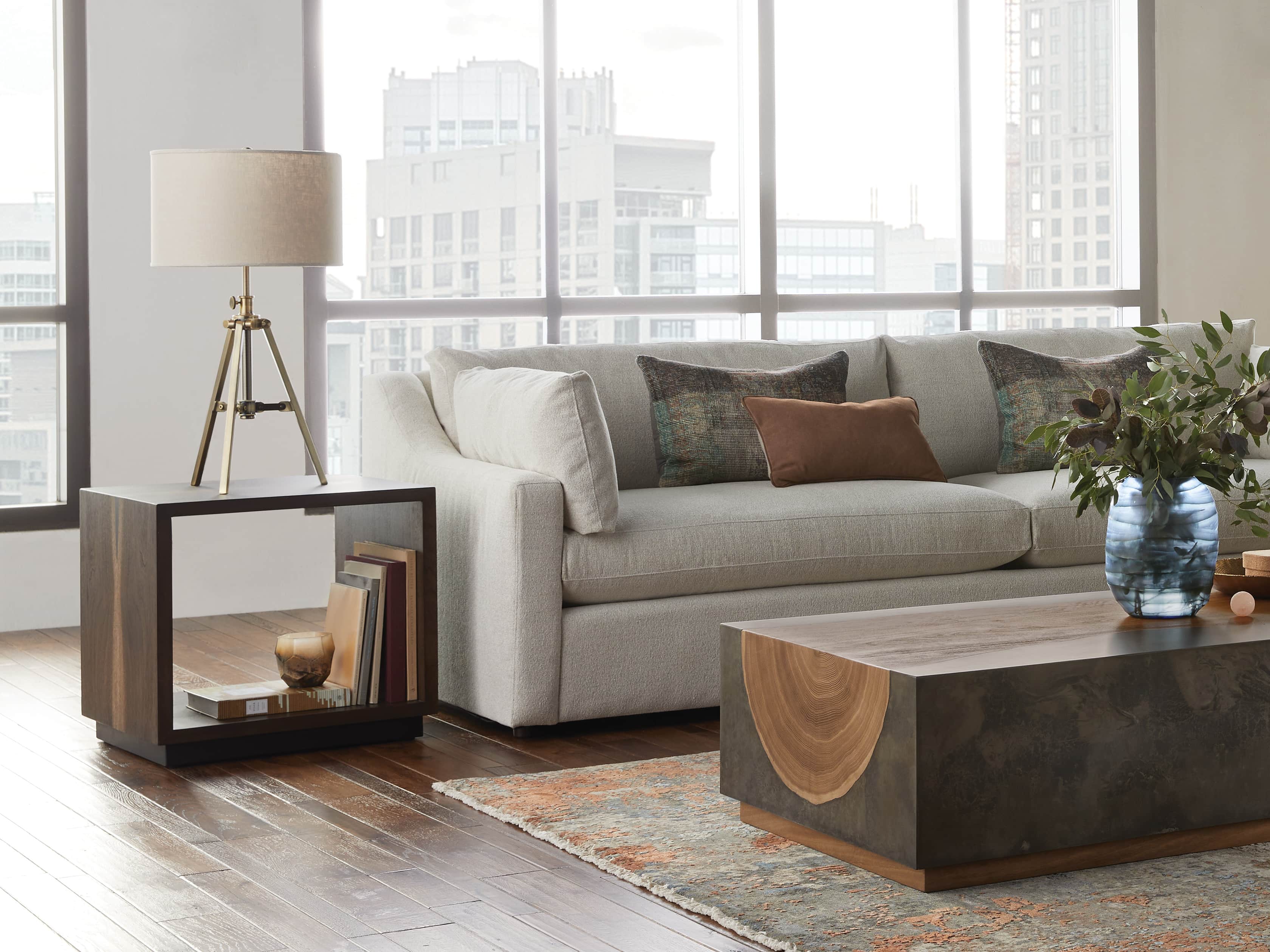 Clarence Table Lamp With Natural Shade in Antiqued Brass, slide 2 of 3