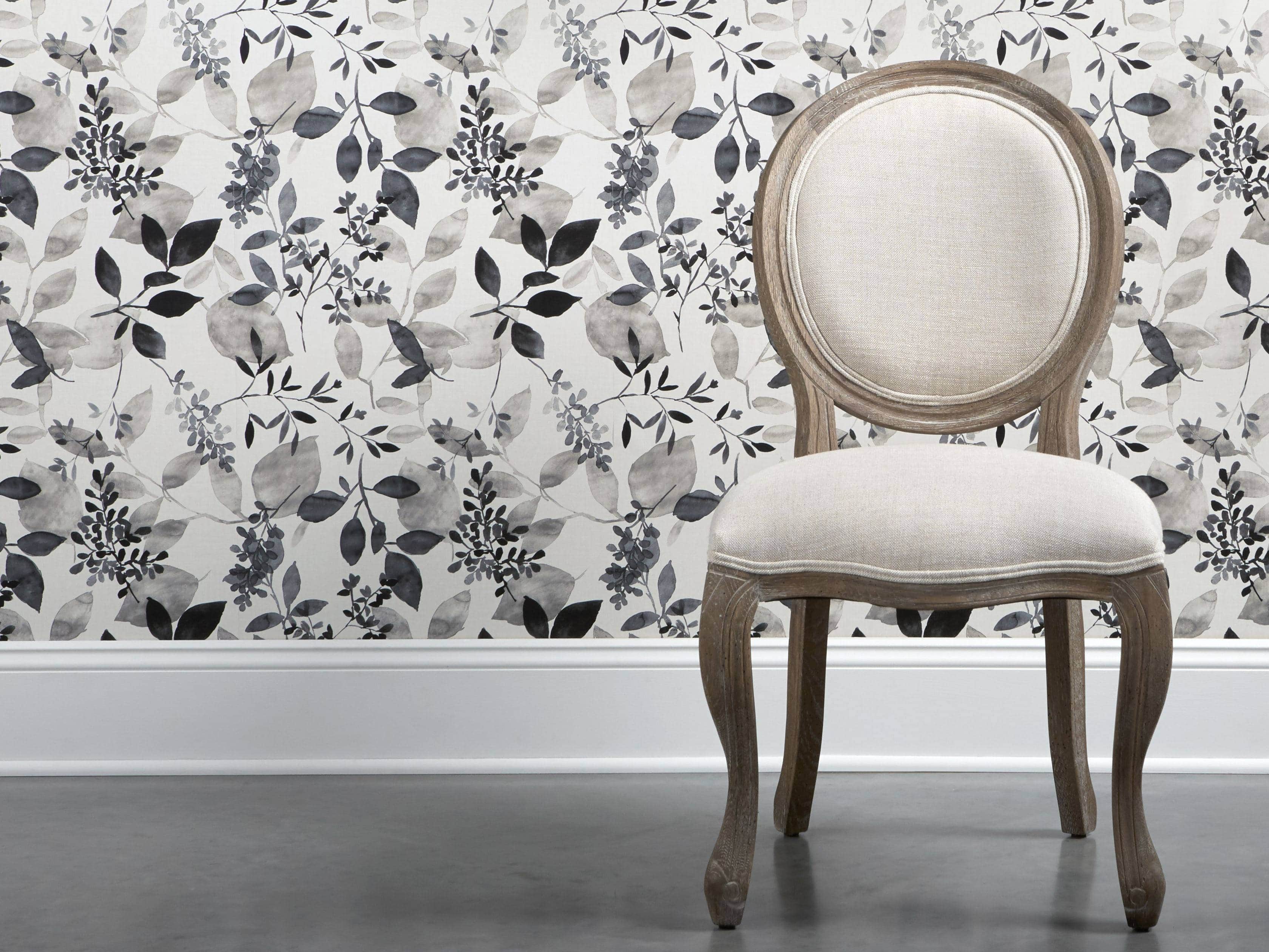 Watercolor Botanicals Wallpaper in Black, slide 1 of 4