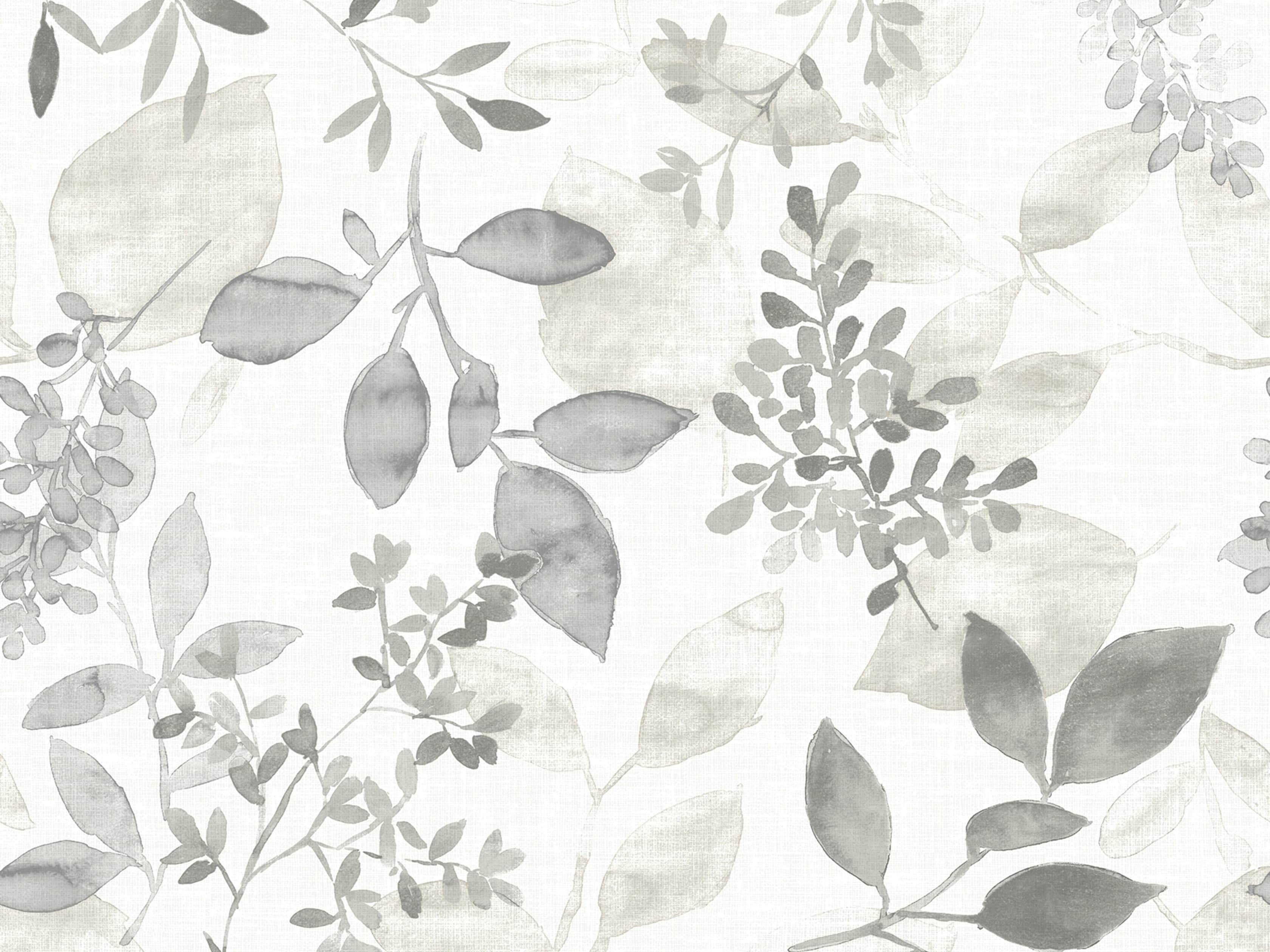 Watercolor Botanicals Wallpaper in Grey