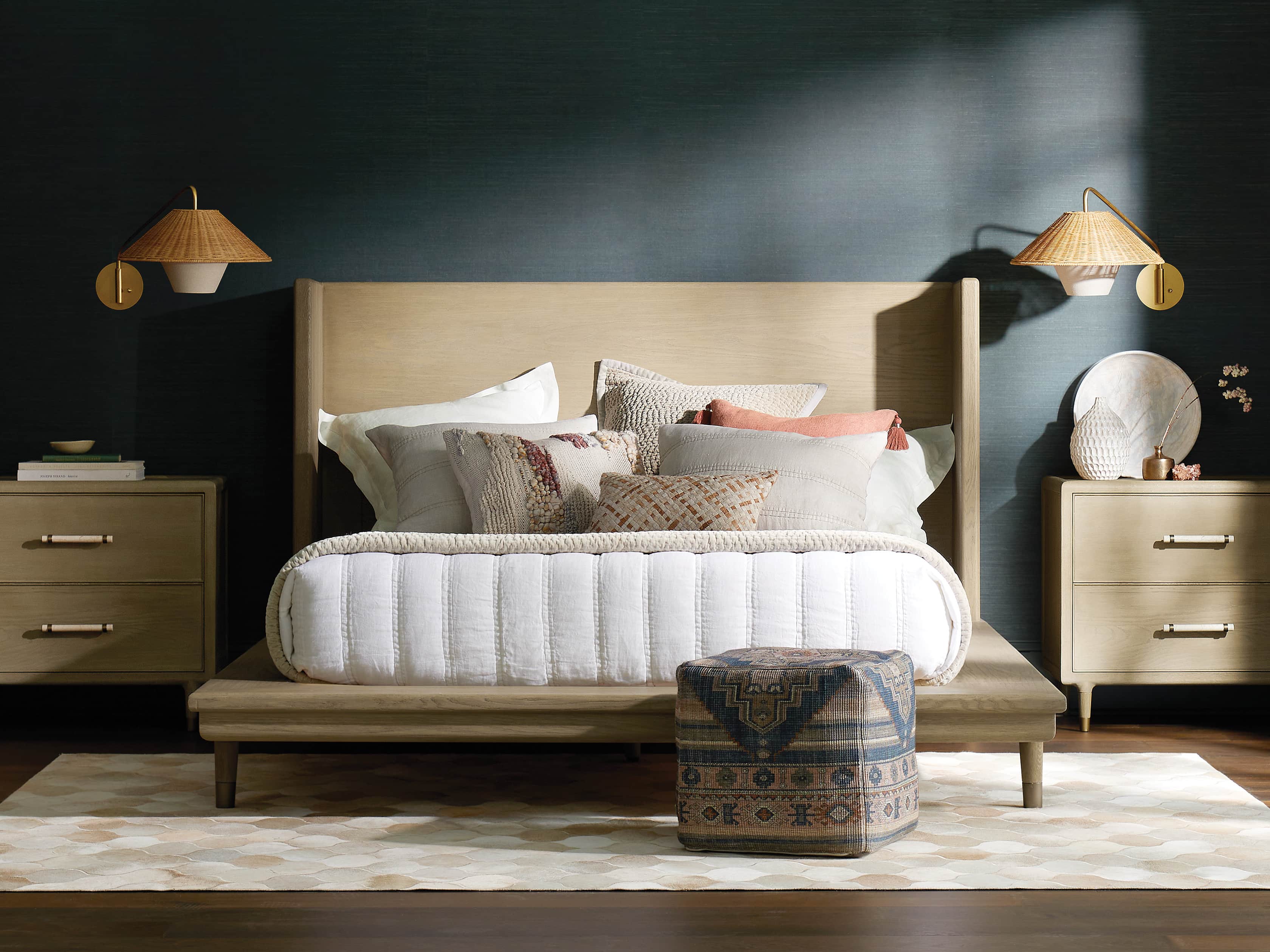 Luzon Grasscloth Wallpaper in Denim, slide 3 of 4