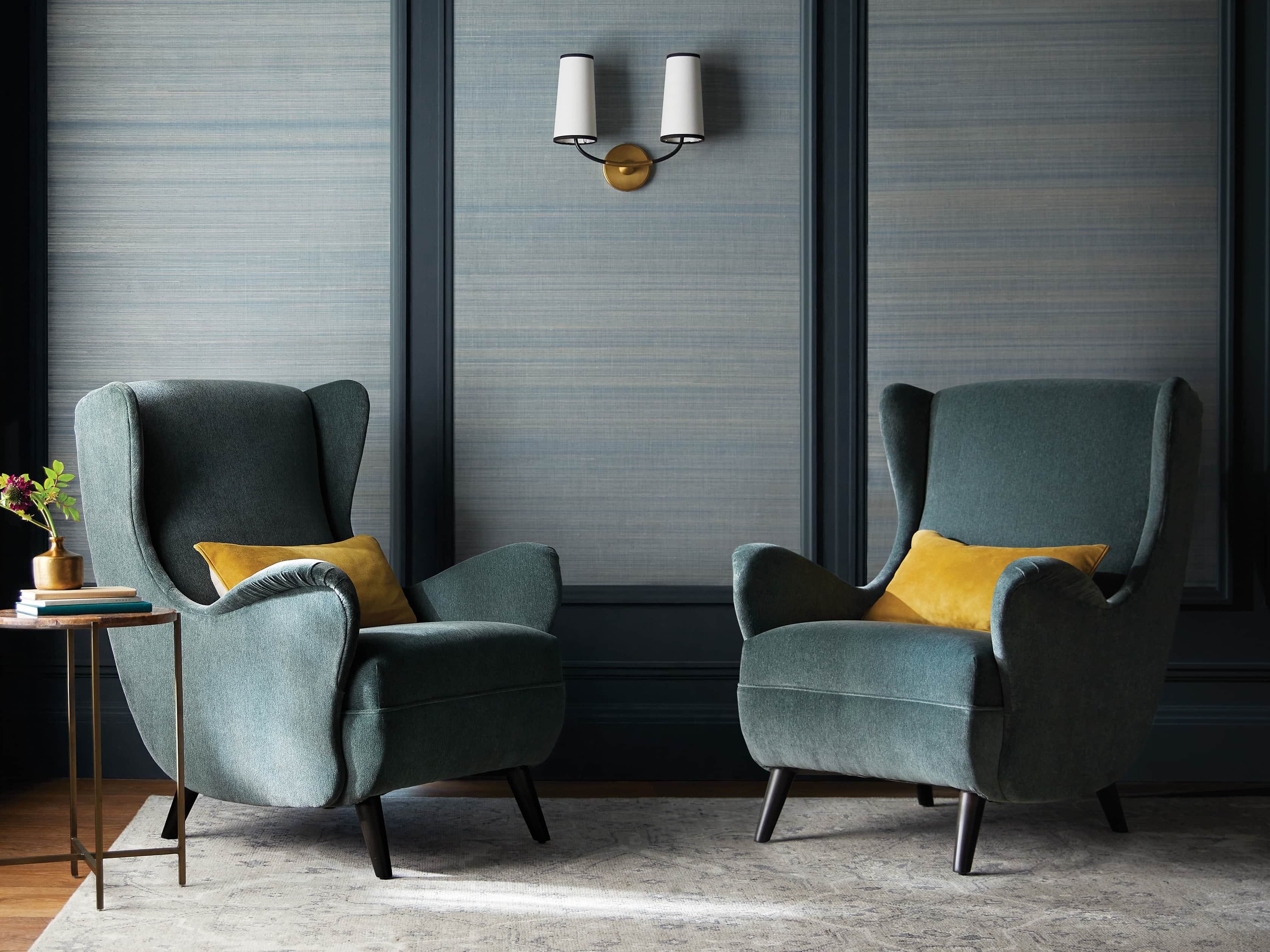 Johnston Grasscloth Wallpaper in Blue, slide 3 of 4