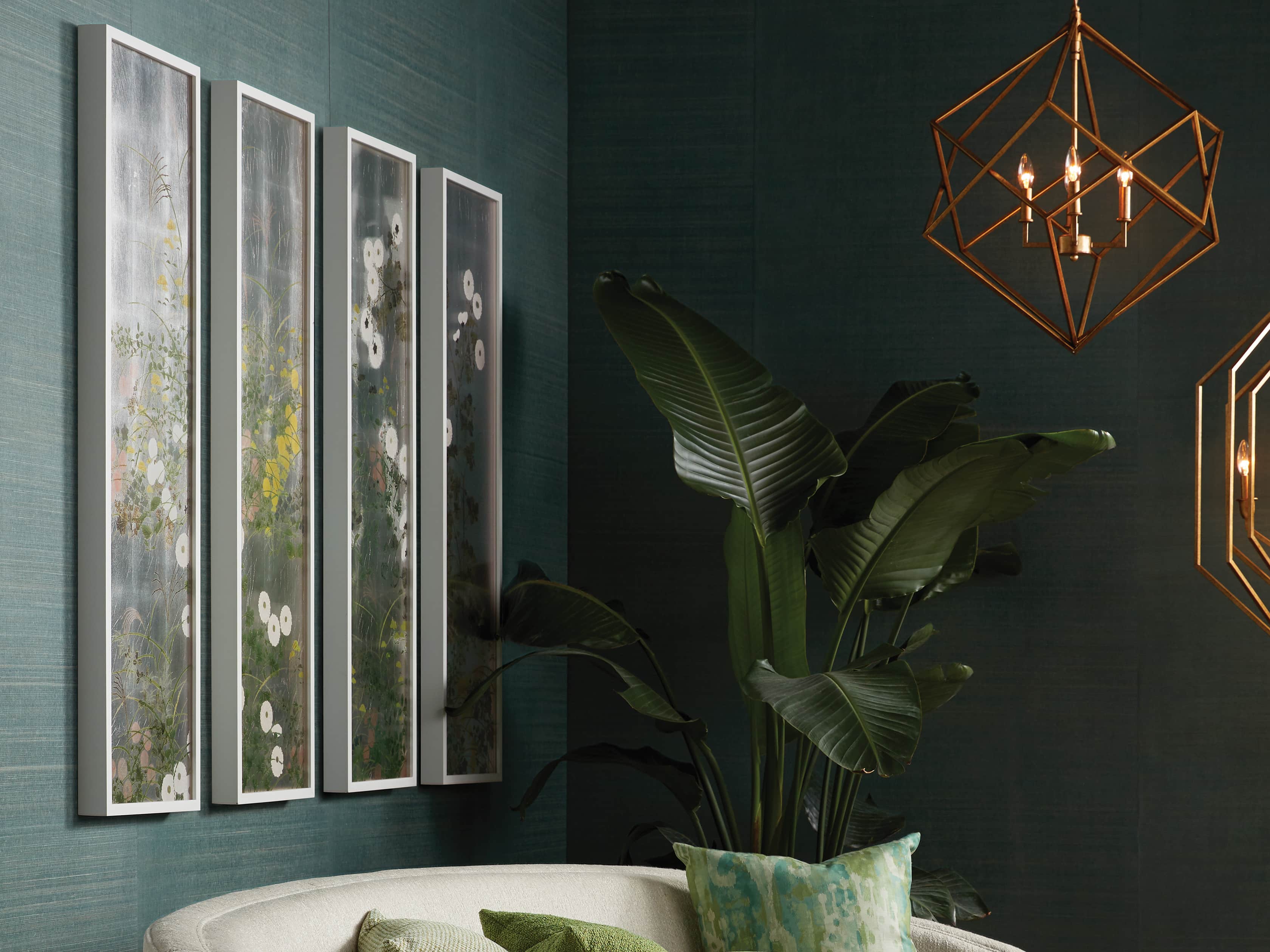Remie Grasscloth Wallpaper in Teal, slide 3 of 3