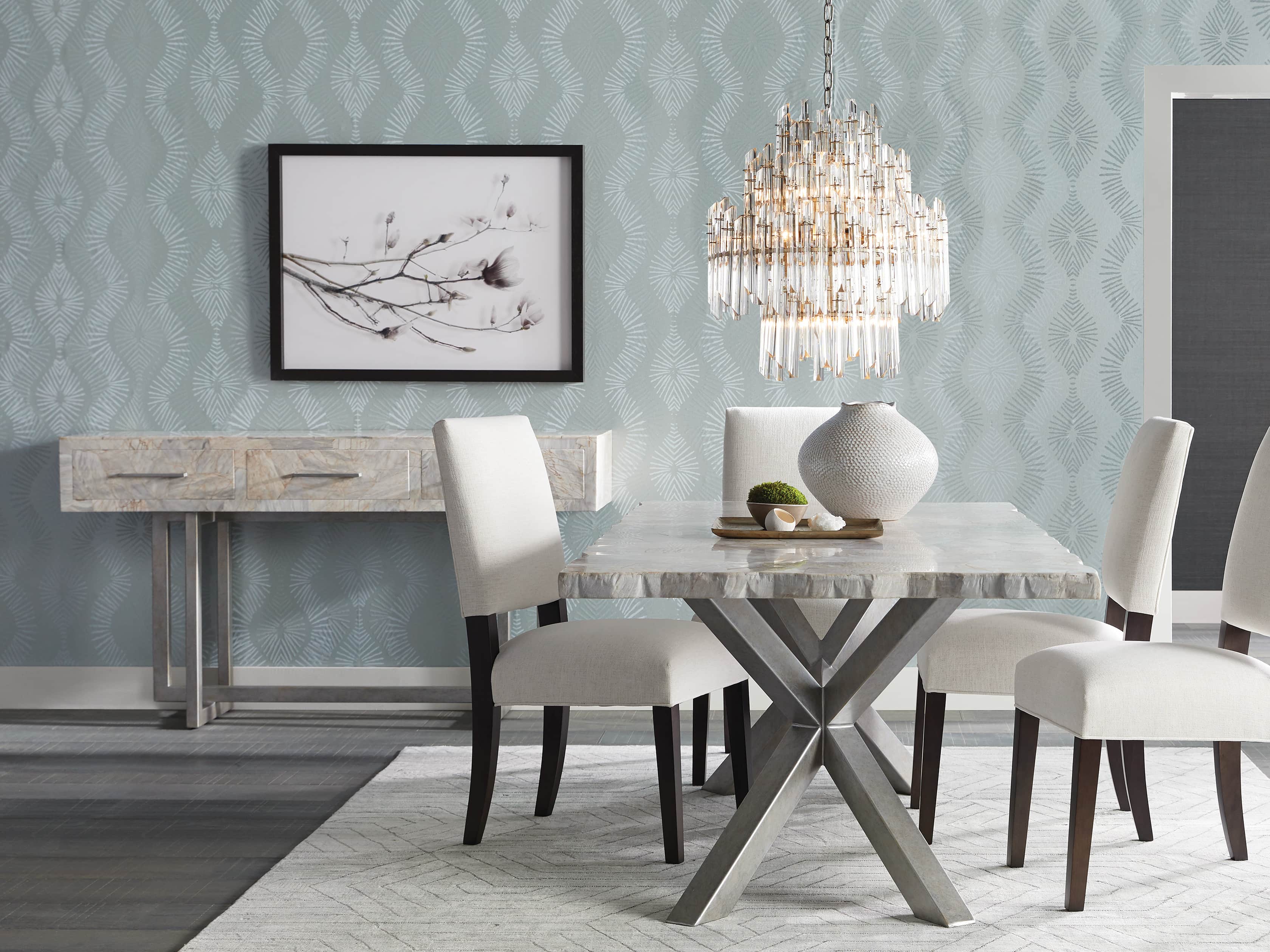 Dancing Damask Wallpaper in Seafoam, slide 3 of 4