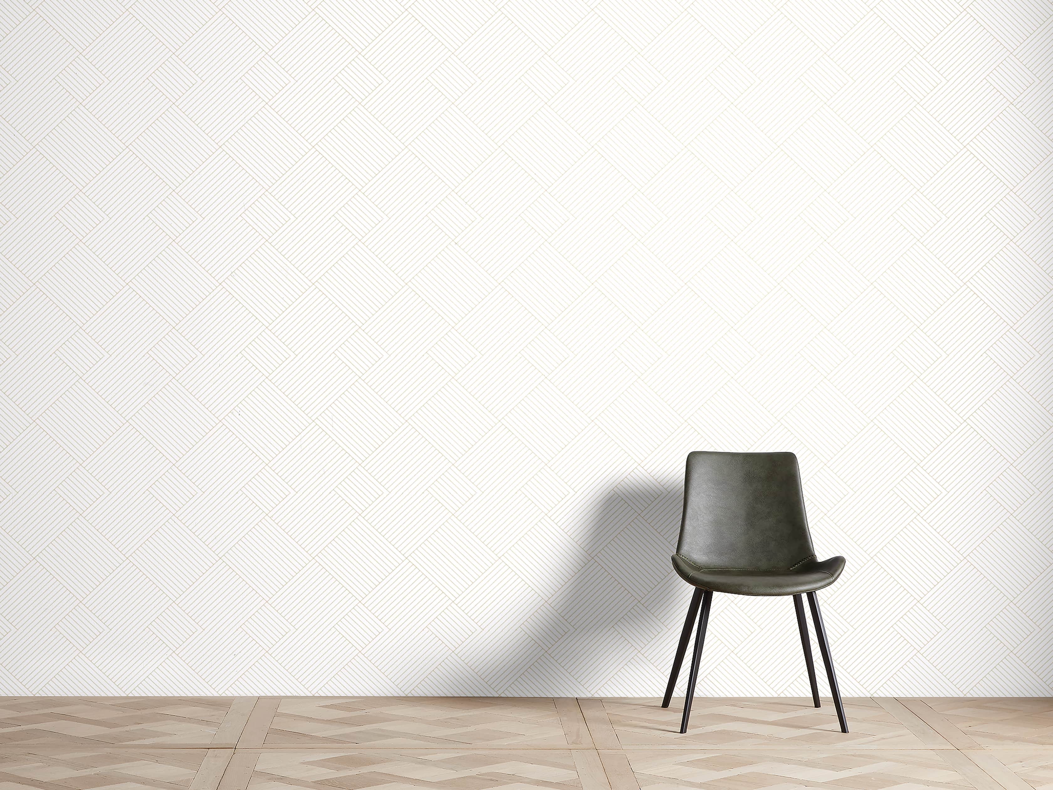 Basketweave Wallpaper in White & Gold, slide 1 of 2
