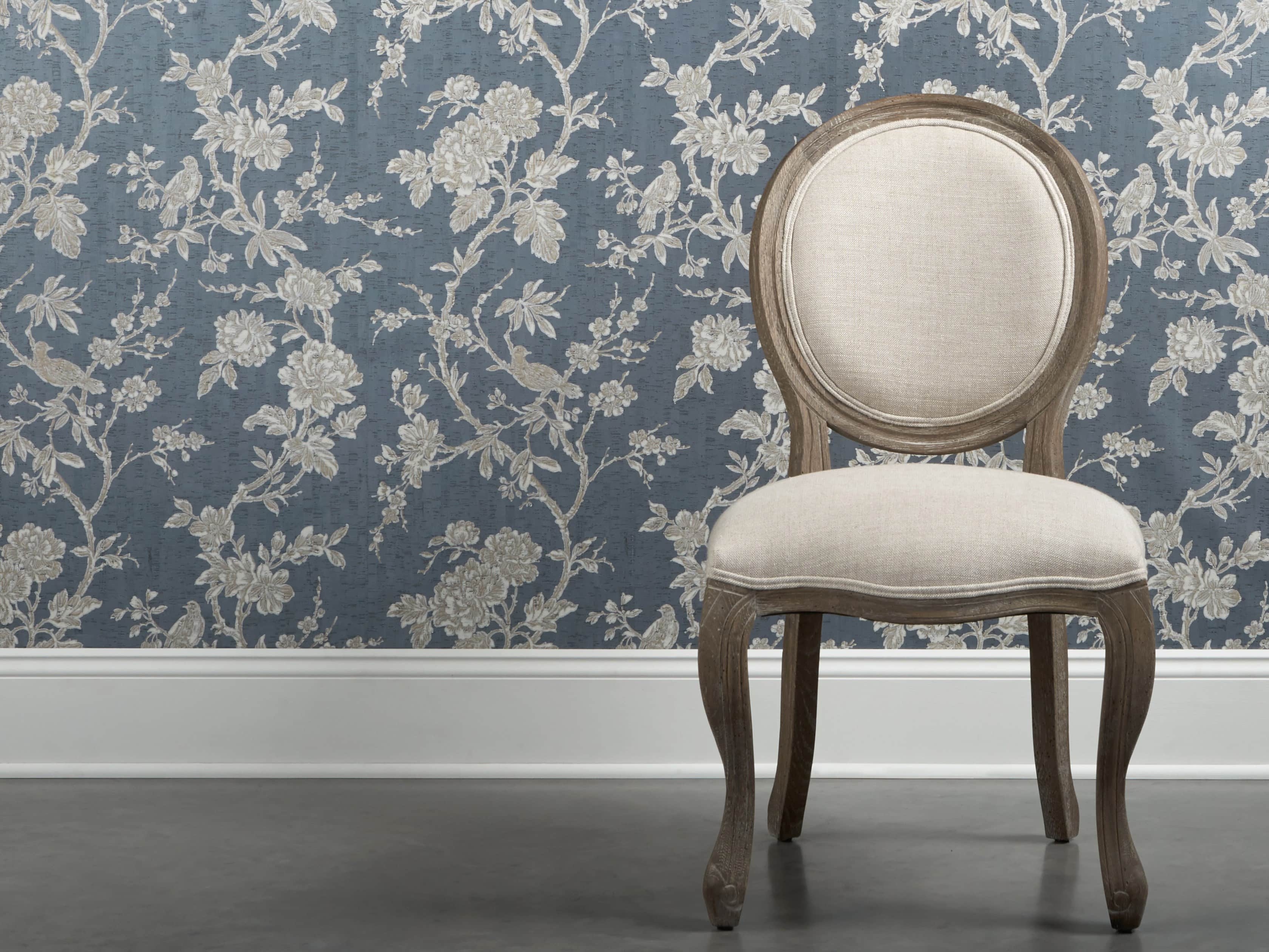 Linen Rose Wallpaper in Blue