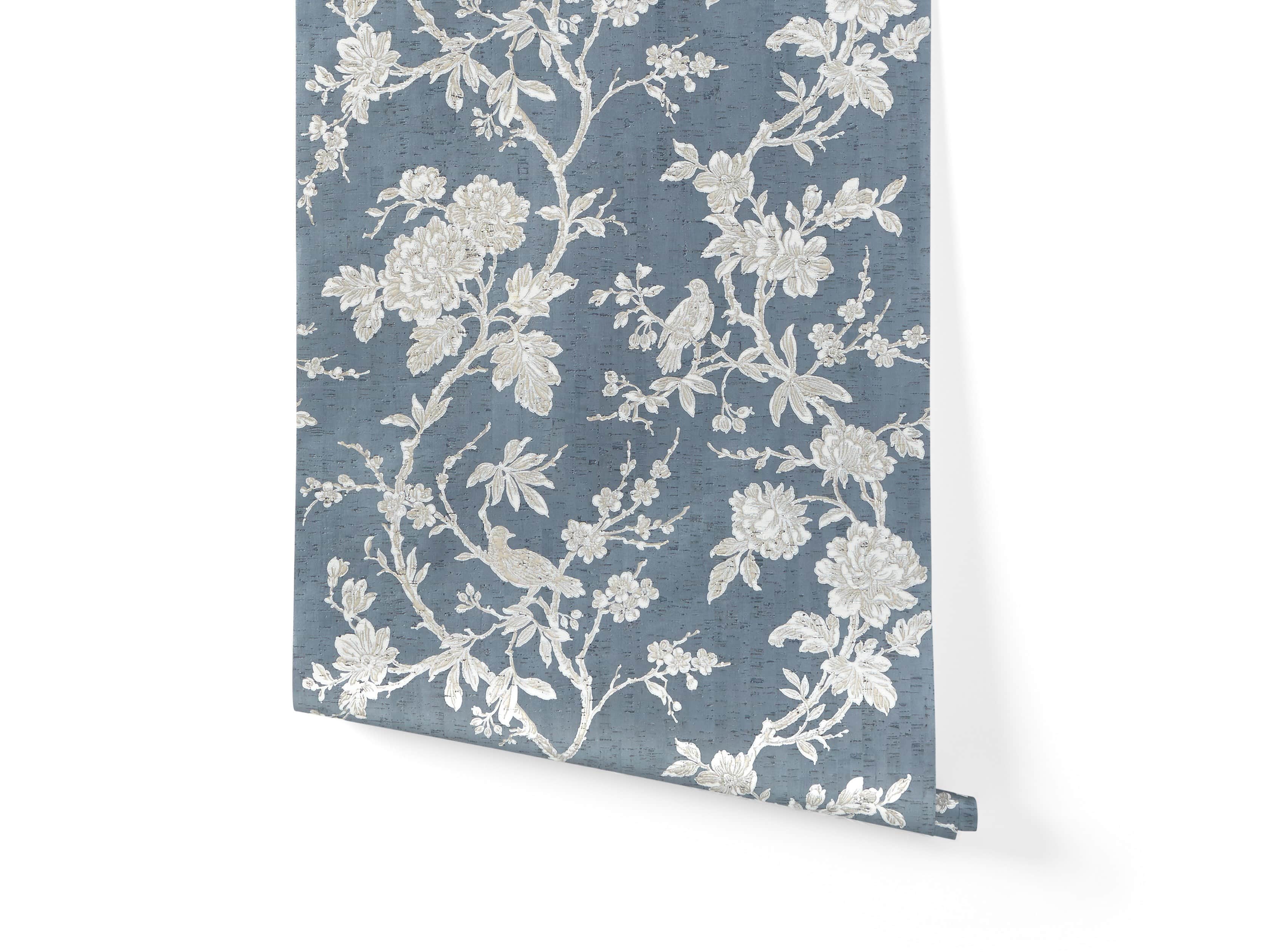 Linen Rose Wallpaper in Blue
