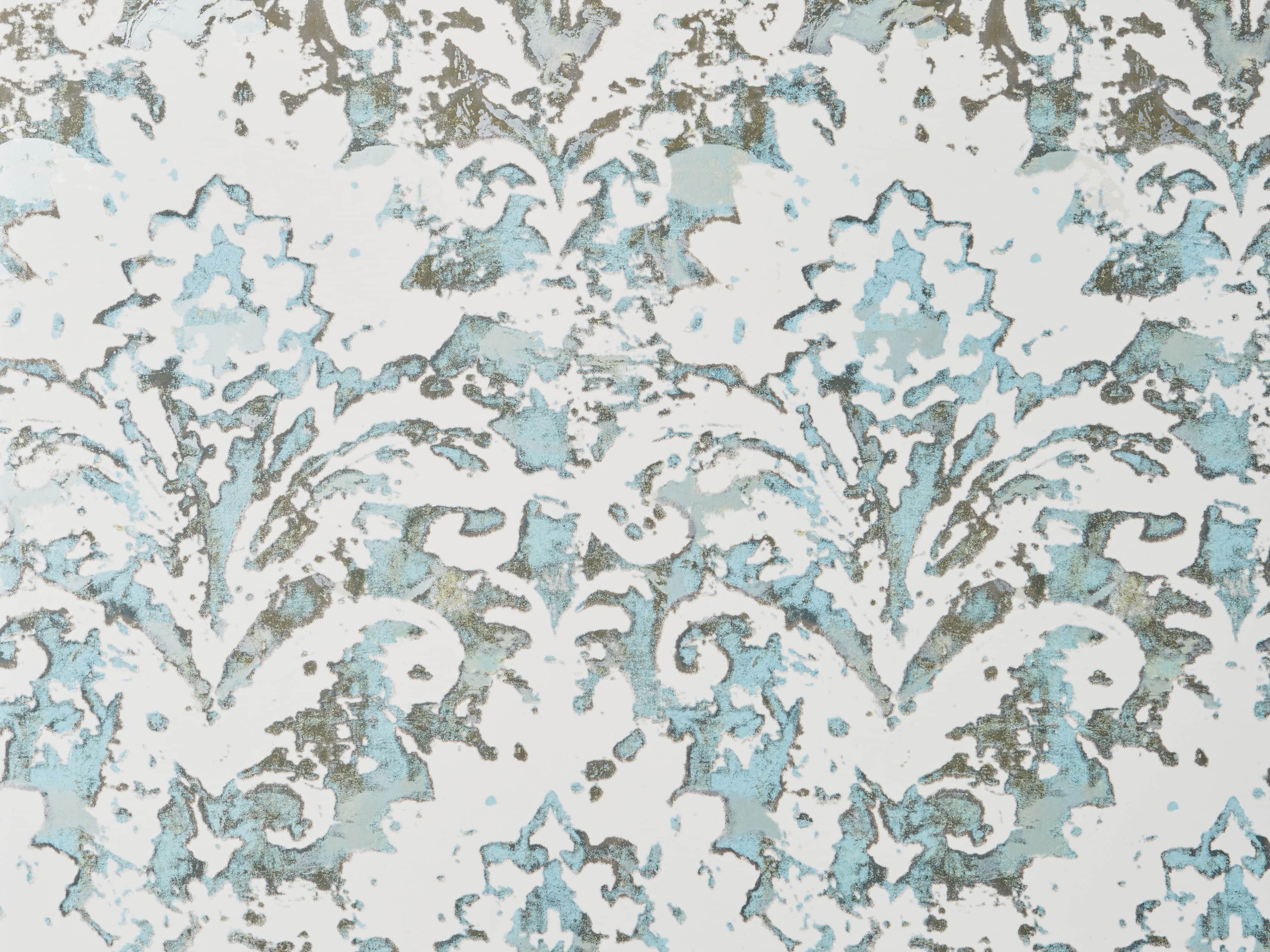 Antiqued Damask Wallpaper in Aqua, slide 1 of 1