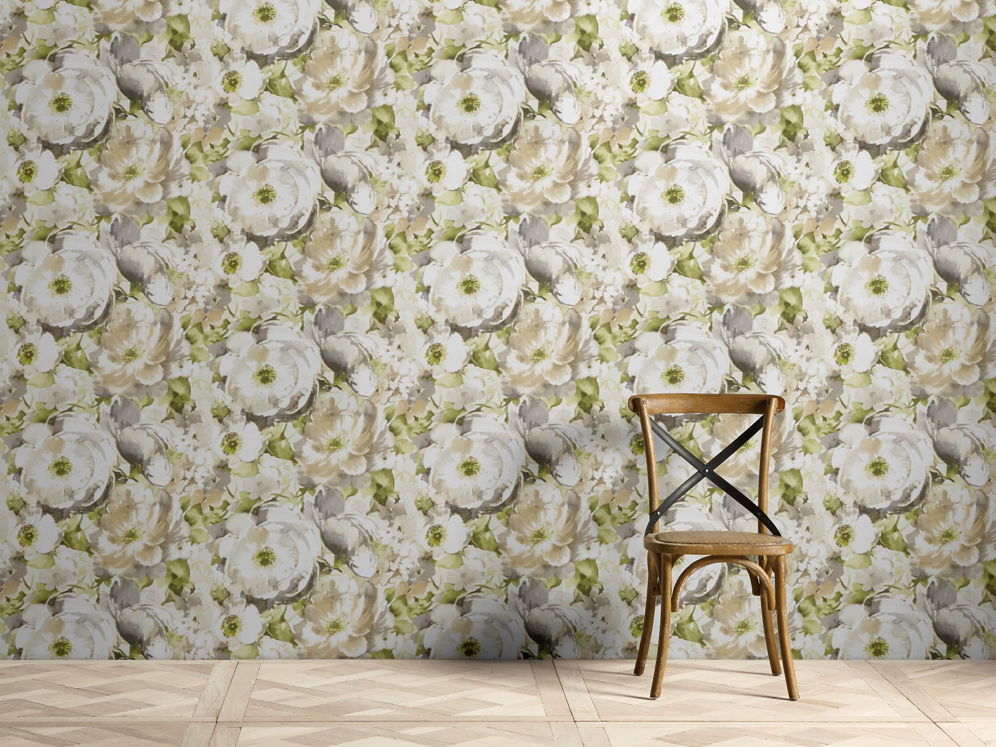 Charming Garden Green and Taupe Wallpaper, slide 1 of 2