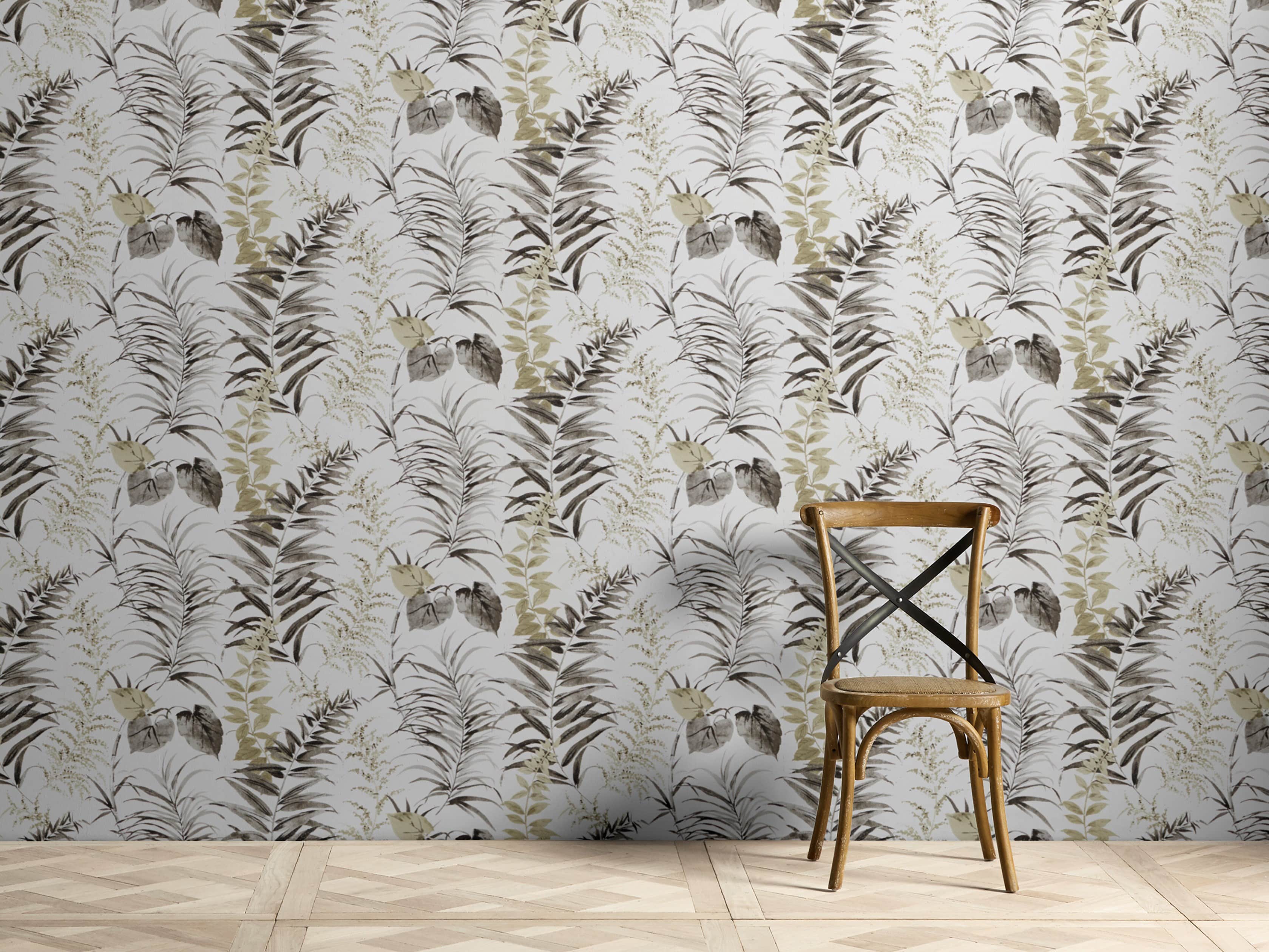 Tropical Ferns Black and Taupe Wallpaper, slide 1 of 2
