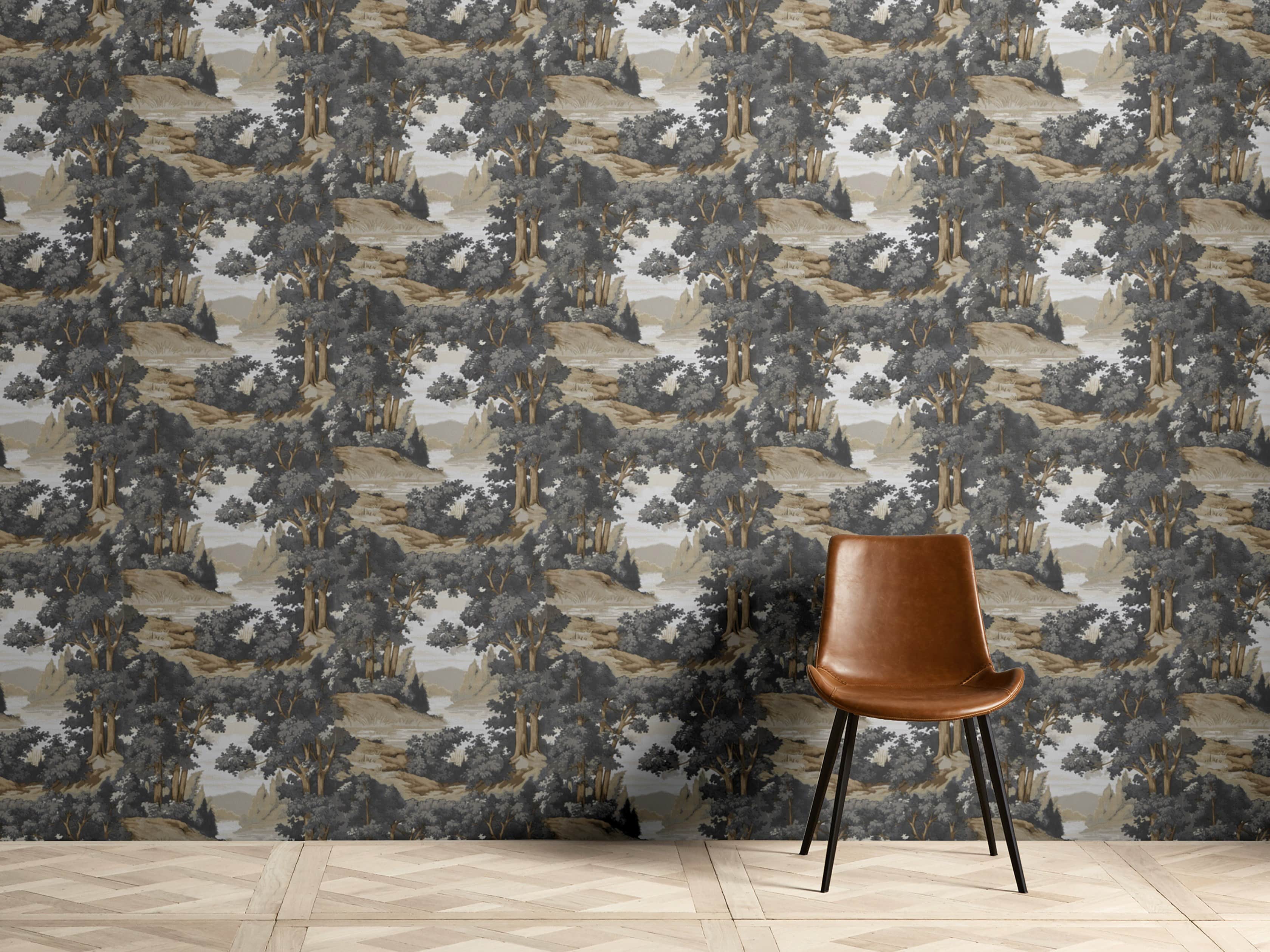 River Scene Grey and Taupe Wallpaper, slide 1 of 2